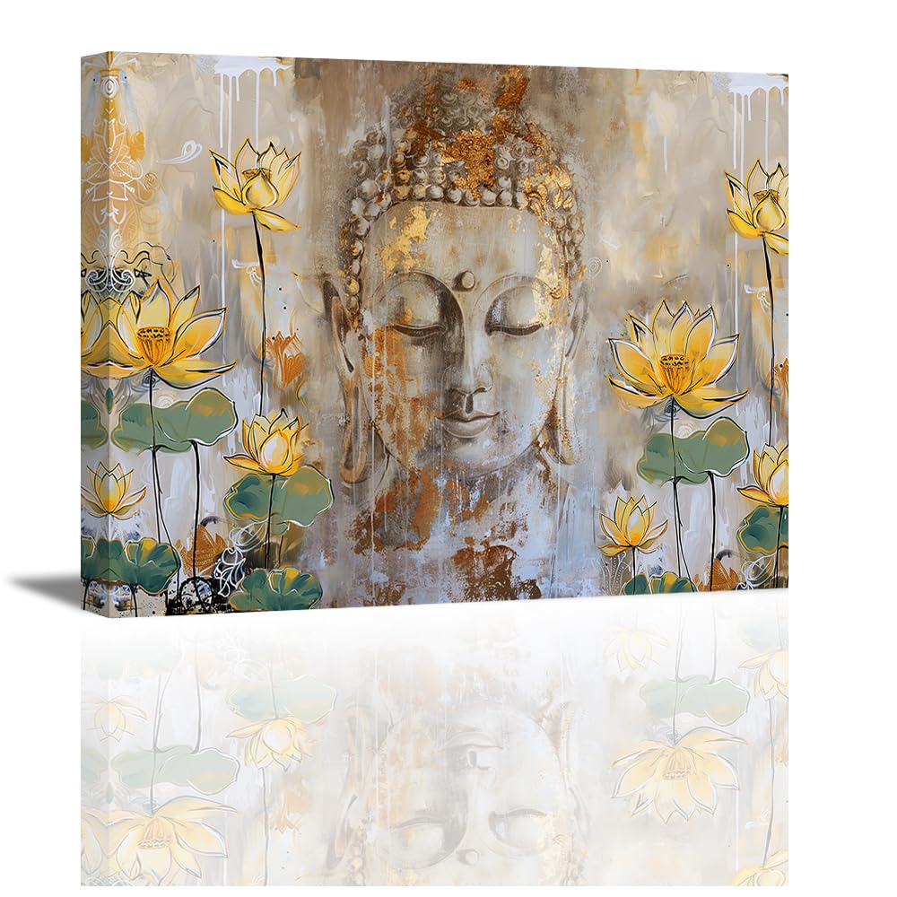 Piy Painting Cuadro En Lienzo Flor Amarilla, Impresión En Lienzo De Buda,Cuadro en lienzo, Impresiones Sobre Lienzo Para Salón Dormitorio Pasillo Galería Sala De Yoga, 30x40 Cm, Marco Interior