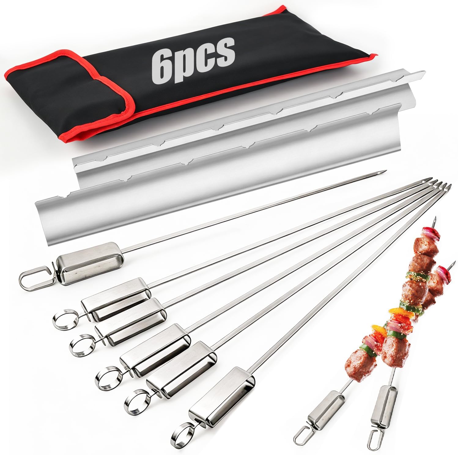 16.5" Skewers for Grilling with Push Bar & Barbecue Rack
