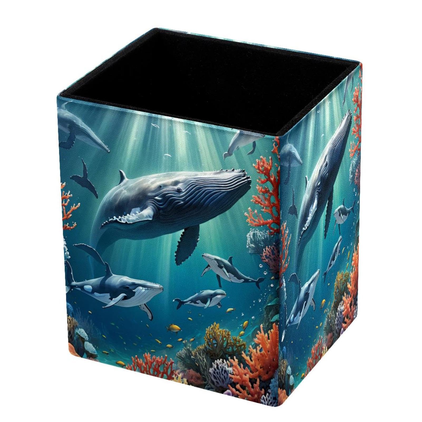 DragonBtu Desktop Pencil Holder, Cute Whale Rectangular Pencil Cup, Pencil Storage Bag Office Desk Supplies Case for School, Kids