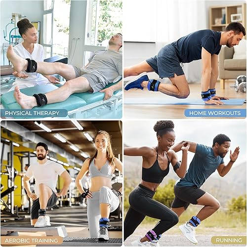 Miniatura 6 de Sportneer Pesas de tobillo ajustables para mujeres y hombres 1 par de 1 2 3 4 6 7 8 10 libras mejoradas fácilmente ajustable peso de pierna, correa