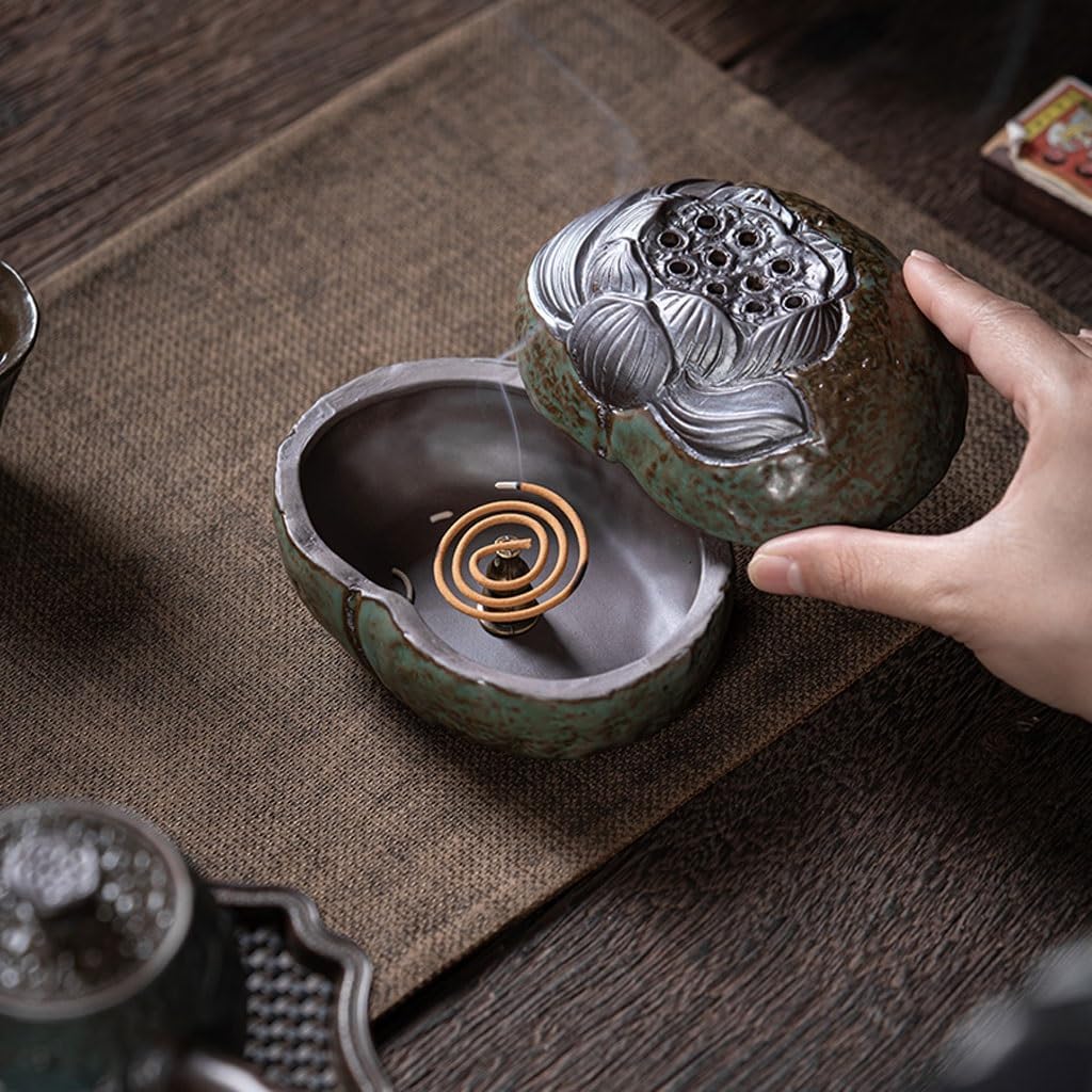 Incense Holder Incense Burner Incense Waterfall Kiln-Turned Lotus Incense Burner Agarwood Indoor Disc Incense Burner Handmade Retro Incense Diffuser Backflow Incense Burner