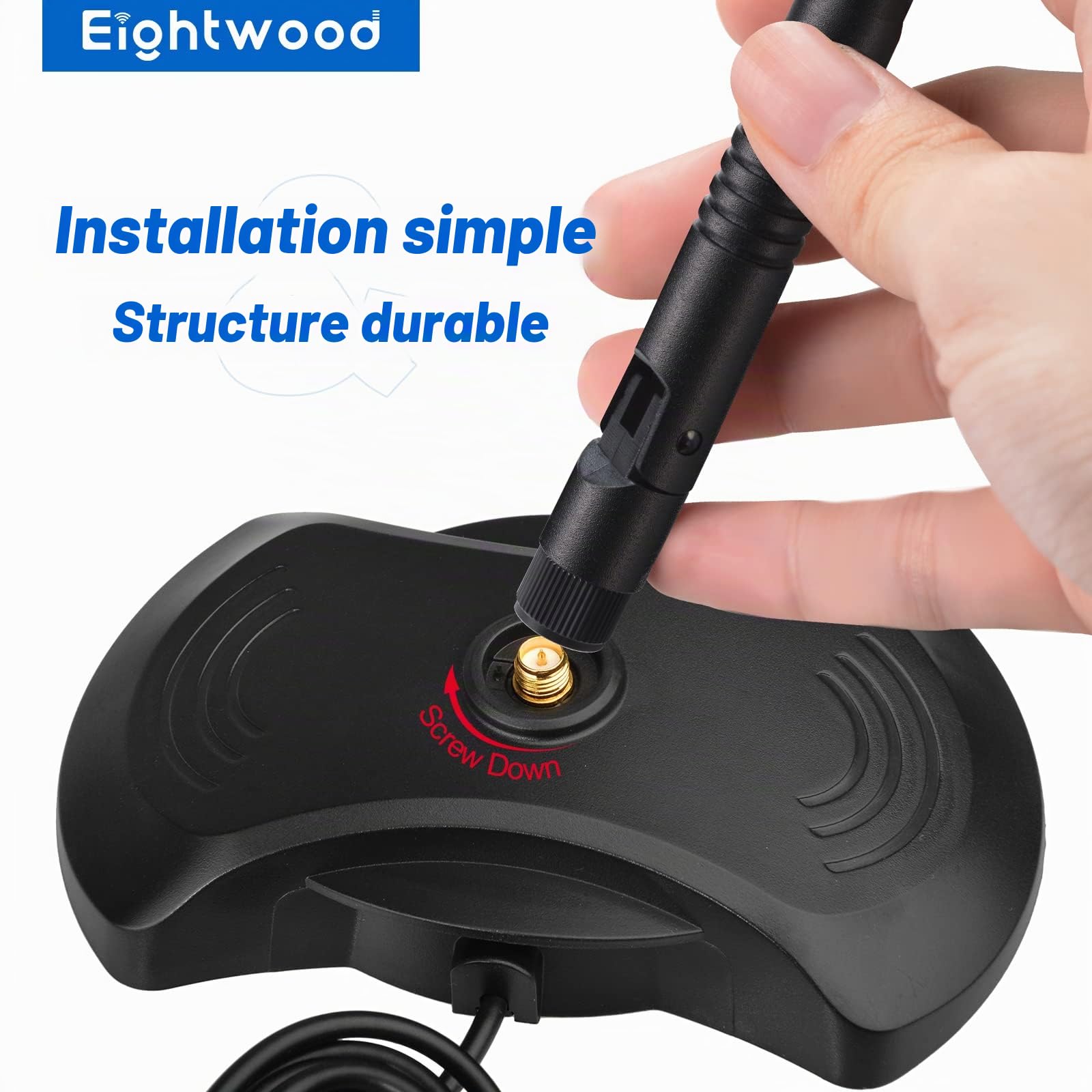 Eightwood Antenne WiFi 2.4G/5.8G RP-SMA Mâle avec Base Magnétique Câblée | 12dBi Antenne WLAN Inclinable RP-SMA pour Carte WiFi PCI Routeur sans Fil Bluetooth ZigBee