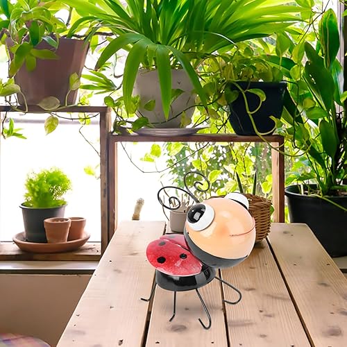 Miniatura 7 de Yardwe Decoración de jardín de metal para exteriores, lindas mariquitas para patio, césped, estatuas de mariquita, decoraciones al aire libre para