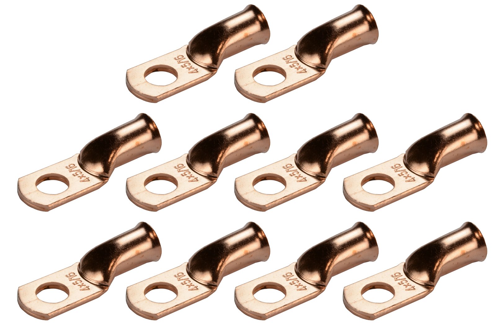 TEMCo 10 Pack Bare Copper Welding Battery Cable Ends, Lugs Terminal 4 AWG 5/16" Hole (6 AWG to 1/0 AWG Options Available)