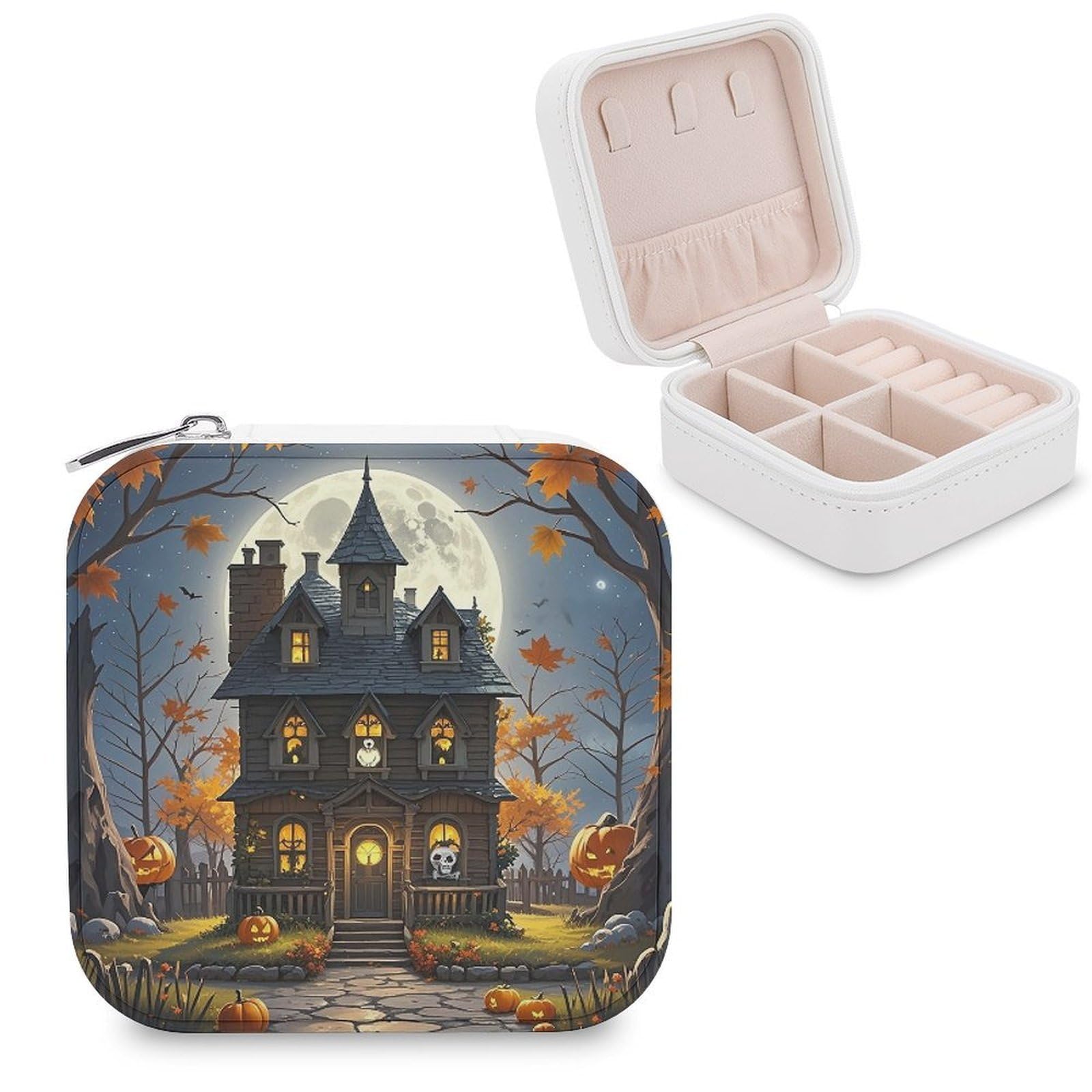 LZQPOEAS Moon Castle Jewelry Box Mini Jewelry Travel Case Trendy Stuff Ring Box Custom PU Leather Jewelry Boxes Portable Jewelry Case Earring Storage Organizer for Girls Women
