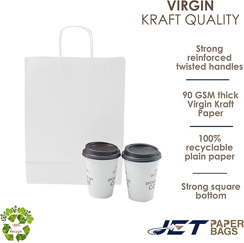Miniatura 3 de JET PAPER BAGS Bolsas de regalo de papel kraft virgen de 10 x 5 x 13 pulgadas con asas trenzadas a granel. Ideal para bricolaje, negocios, comida