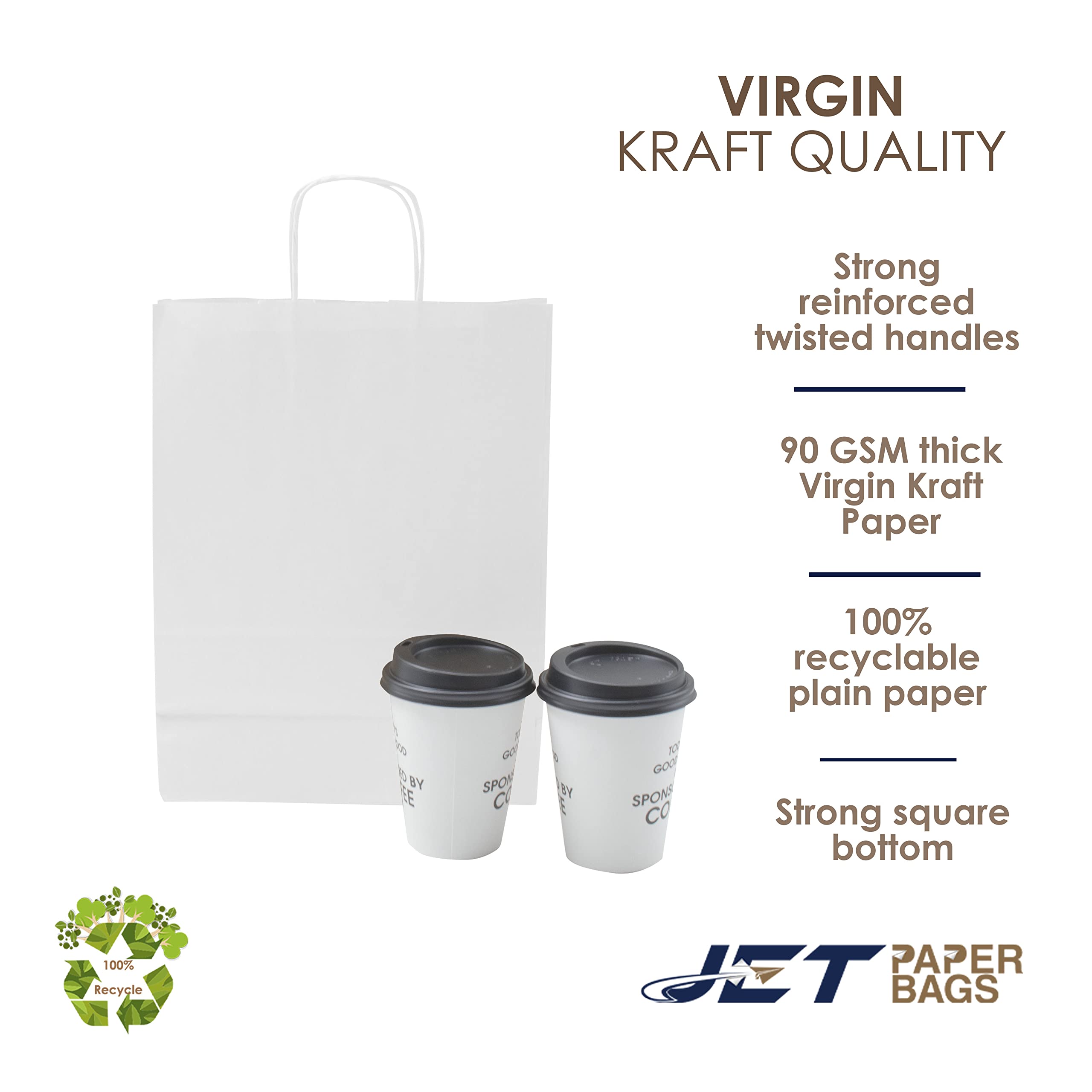 Large White Paper Bags With Handles - 15x10x12 Inches, 25 Pack, Recyclable Kraft For Retail, Gifts, Parties