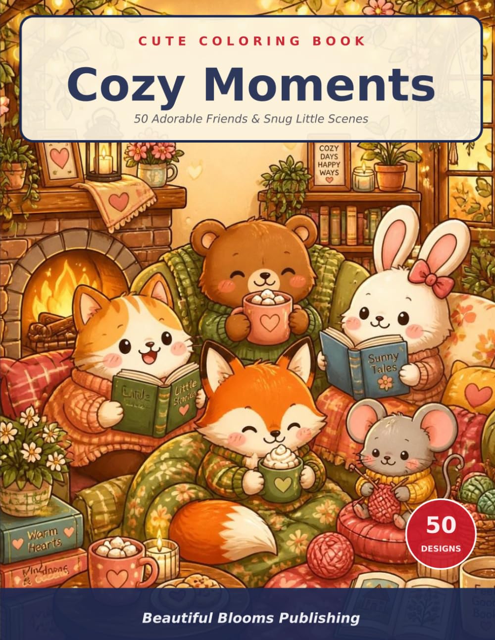 Cozy Moments: A Cute Coloring Book for Adults & Seniors with 50 Heartwarming Bold & Easy Scenes of Adorable Animal Friends — Relaxing Large Print Designs for Stress Relief