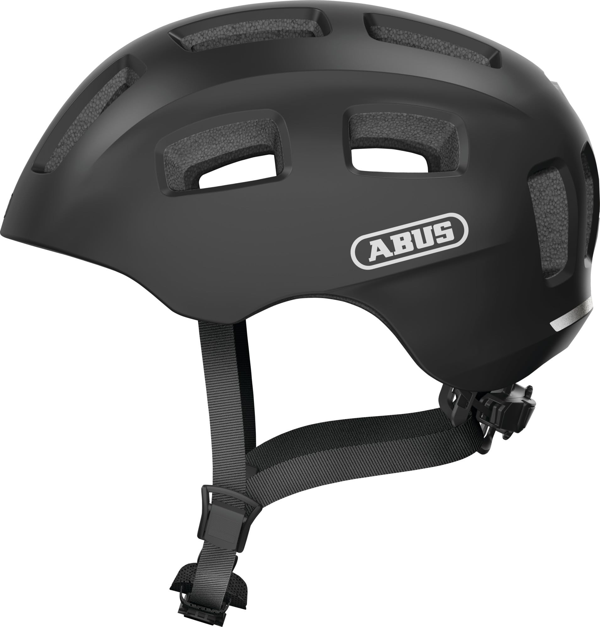 ABUS Kask Rowerowy Youn-I 2.0, Czarny Mat, Rozmiar M | Kask miejski z tylnym światłem LED, konstrukcja In-Mold, siatka ochronna, otwór na warkocz