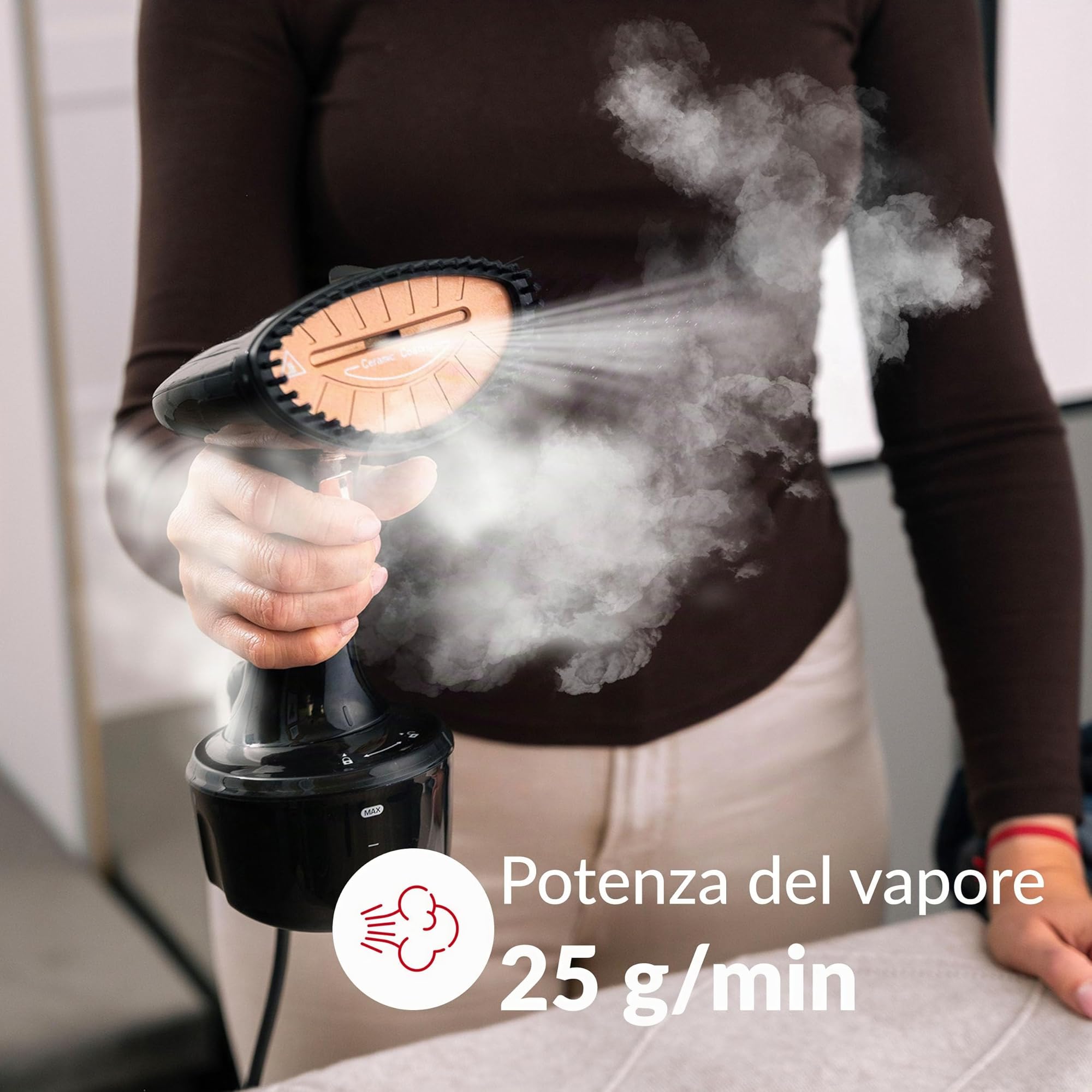 LEHMANN Stiratore Verticale 1600W 25 g/min Vapore Serbatoio 320ml Riscaldamento Rapido 2 Accessori Nero Rosa Oro