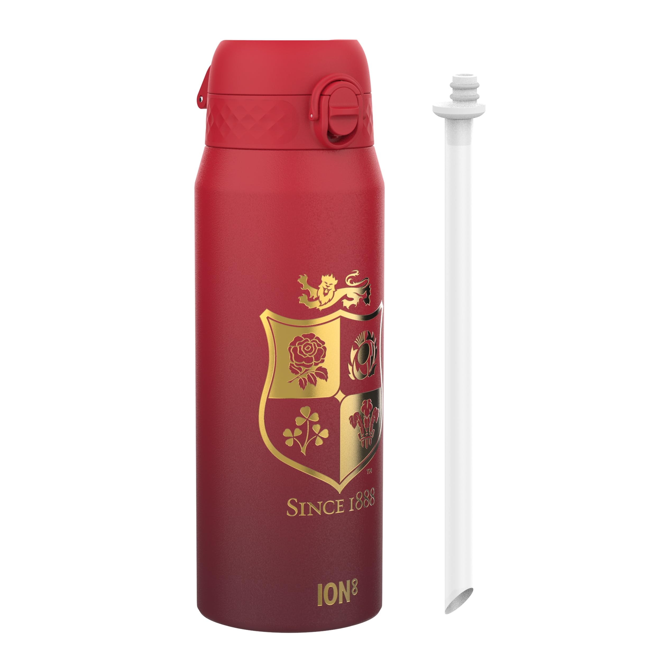 British & Irish Lions Rugby Sea of Red Design Sports Thermal Water Bottle with Removable Straw, 750ml/24oz, Leak Proof Insulated Drinking Bottle, Easy to Open, Secure Lock, Dishwasher Safe
