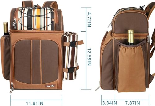 Miniatura 20 de Hap Tim Mochila de canasta de pícnic, soporte para vino, manta de forro de vellón y juego de cubiertos, perfecta para la playa, viajes de día, Gris