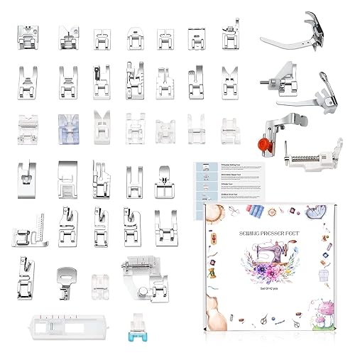 Presser Foot Set 42Pcs, Sewing Machine Presser Feet Kit Accessories with Manual for Brother, Babylock, Singer, Elna, Toyota, New Home, Simplicity, Necchi, Kenmore Low Shank Machines