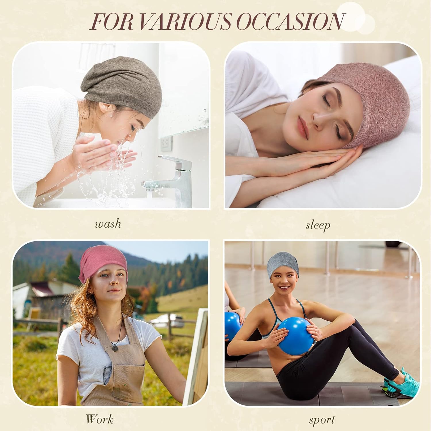 4 Pieces Slouchy Beanie Hat Sleeping Cap Baggy Skull Knit Sleeping Hat Headwear Head Wrap Cap for Men Women - Image 4