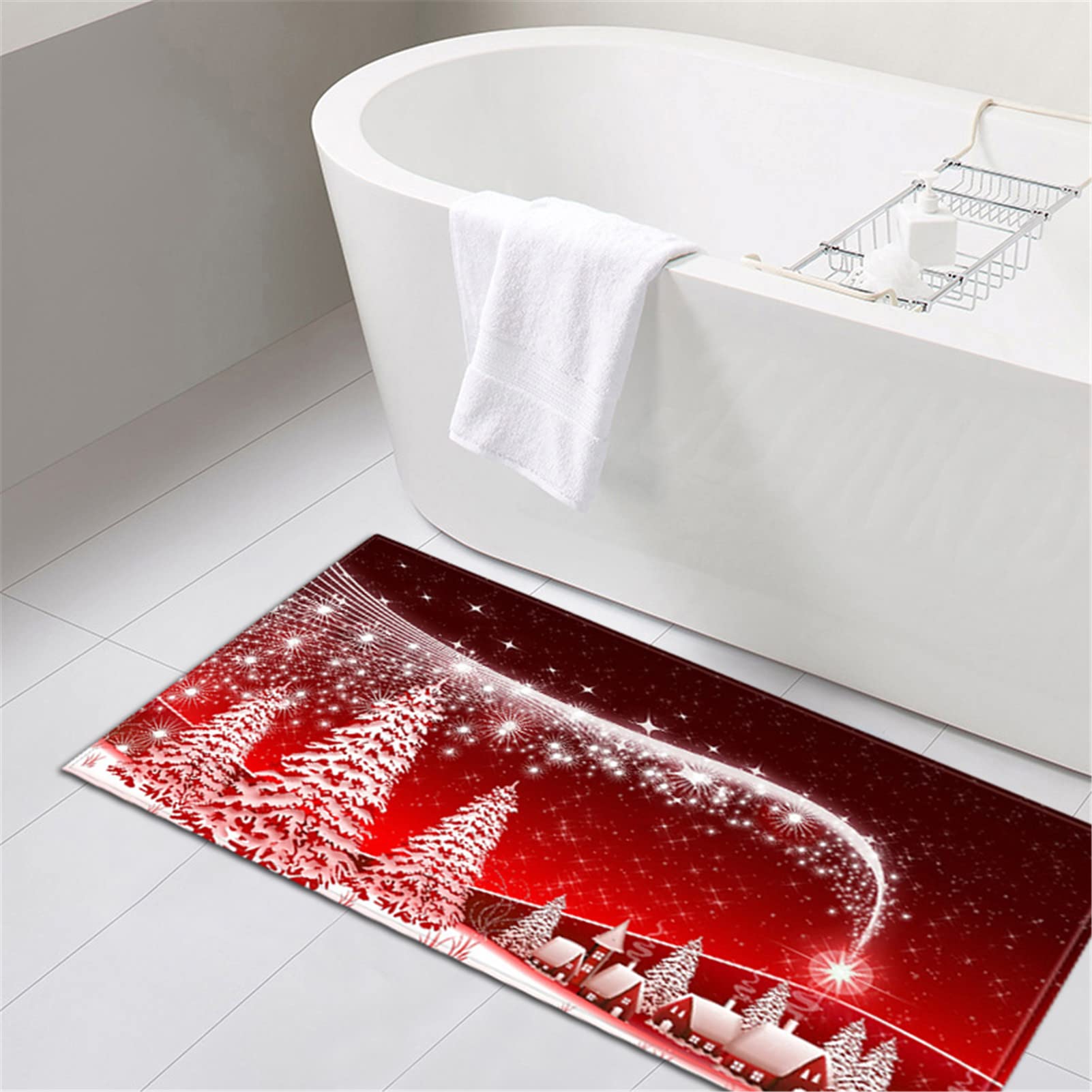 Alfombra Navideña Lavable Antideslizante Felpudo Navidad Alfombra Entrada, Navidad Cocina Baño Alfombras,Alfombras De Poliéster Suave para Decoraciones Navideñas,3,60x180cm/23.6"x70.8"