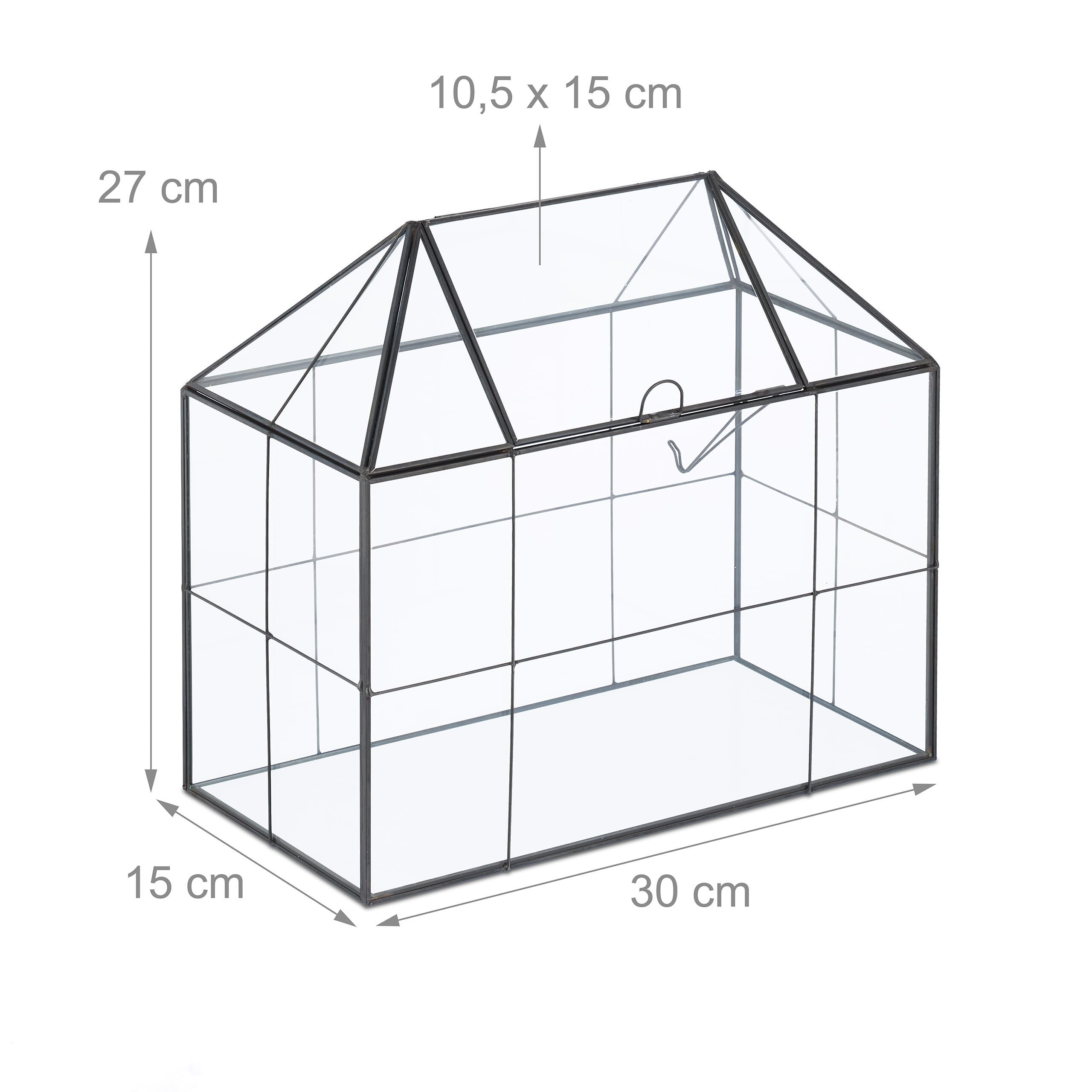 Relaxdays Terrarium pour Vos Plantes, décoratif et Pratique, pour Le Rebord de la fenêtre, 27 x 30 x 15 cm, Noir