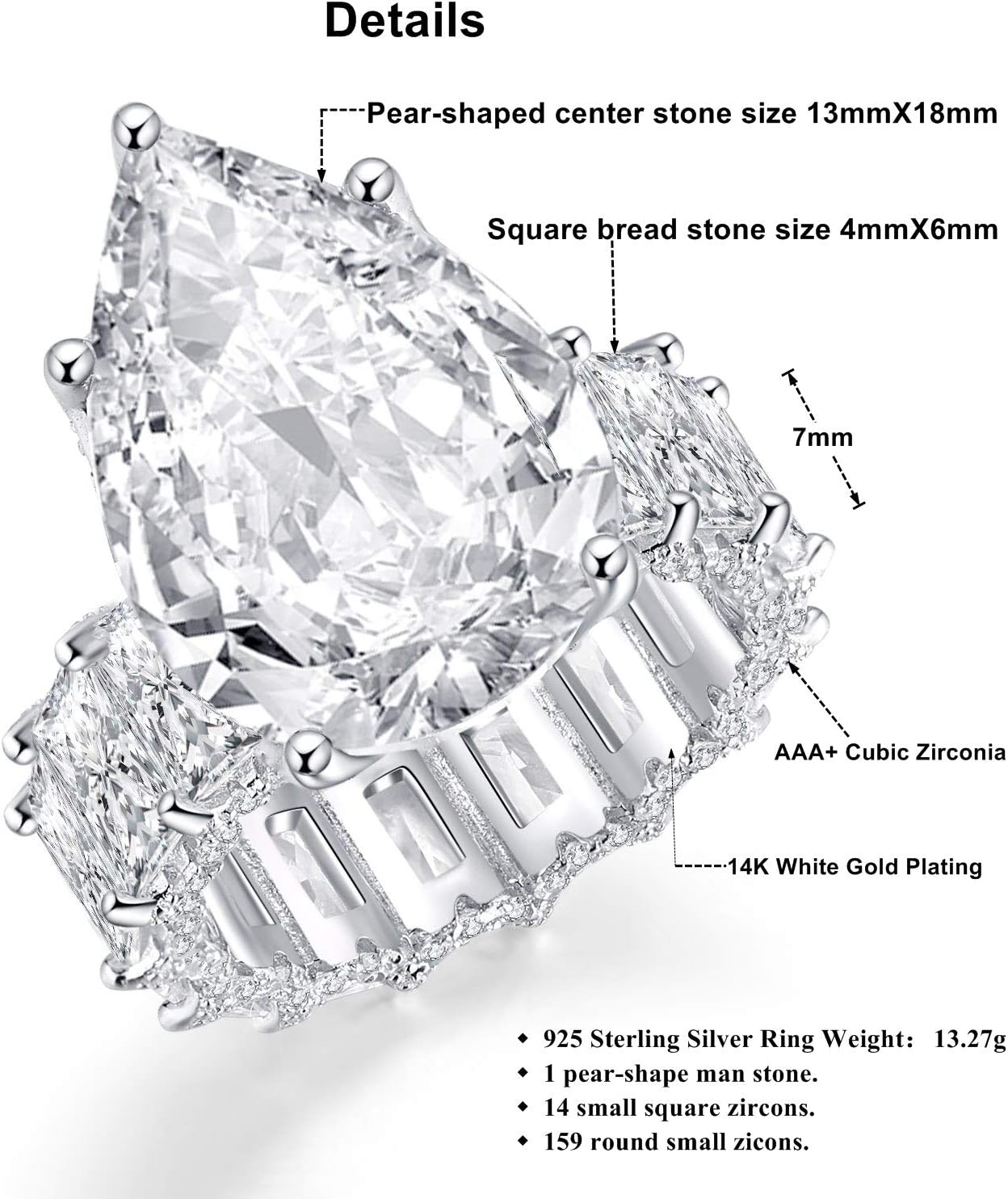 S925 sterling silver ring Pear-shaped CZ cubic zirconia or gold-plated sterling silver princess square cut ring, gift engagement wedding ring - Image 2