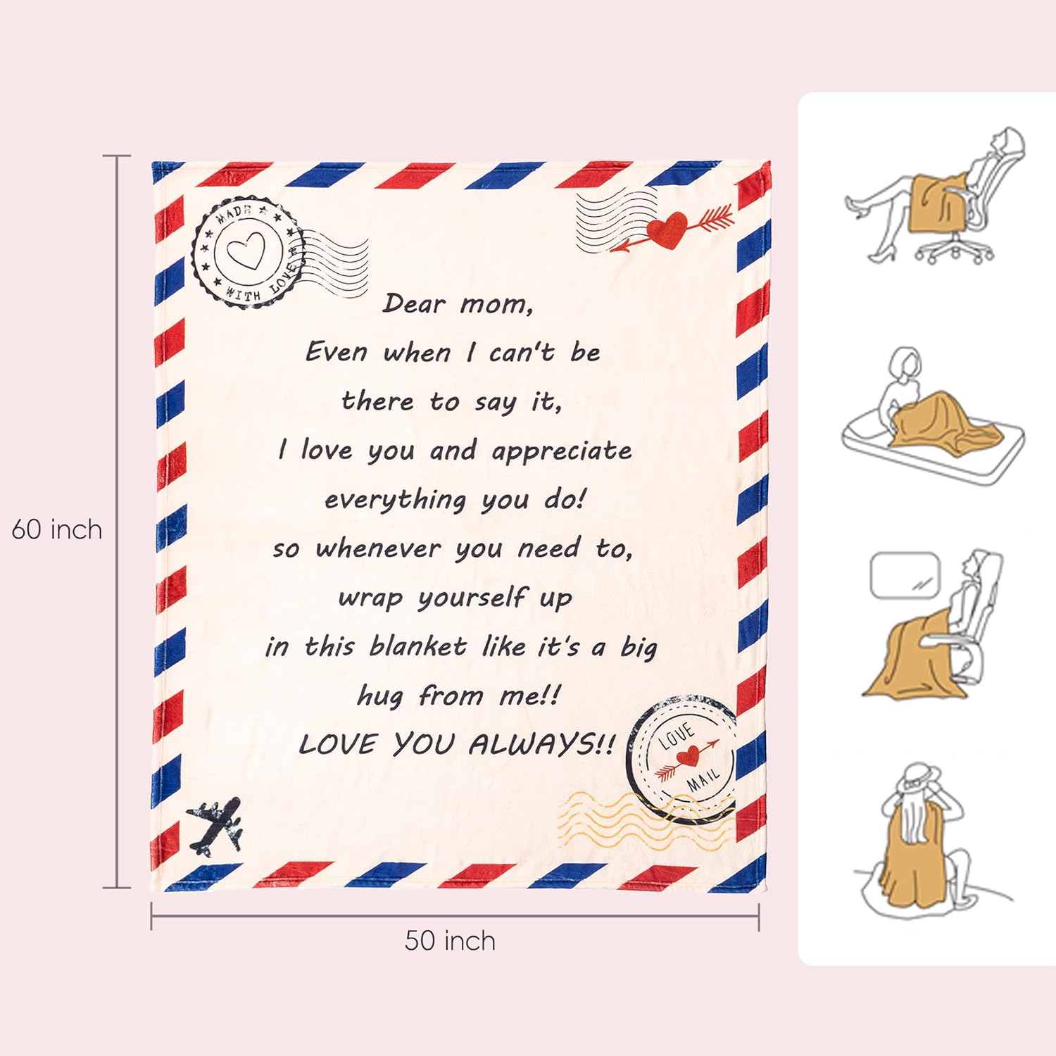 Battilo Throw Blankets Anniversary Birthday Gift for Mom from Daughter Son, Letter to My Mom Blanket, Super Soft Flannel Throw Blankets for Bed Couch, 50"x60" - Image 9