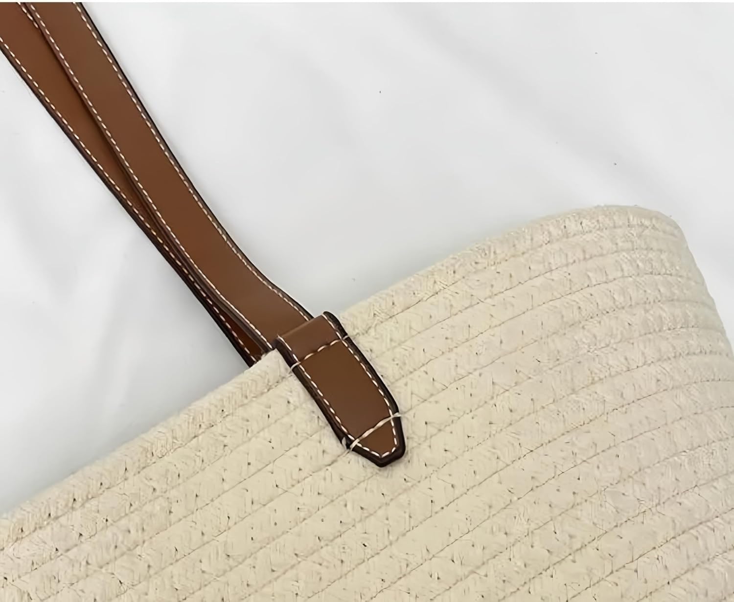 Tote Bag for Seaside Vacation,Lightweight Large Capacity Woven Bag for Women,Leather Handles, Summer Beach (Shoulder,Handbag)