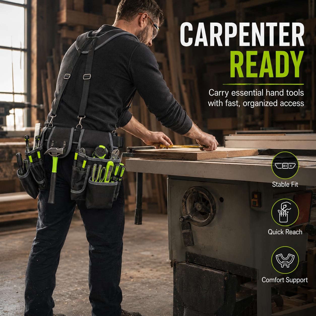 Cintura Porta Attrezzi Con Bretelle, Cintura Portautensili Combinati Borsa Attrezzi Bretelle,12 Tasche Vita Regolabile Cinghia Portautensili Per Elettricisti, Carpentieri, Giardinieri