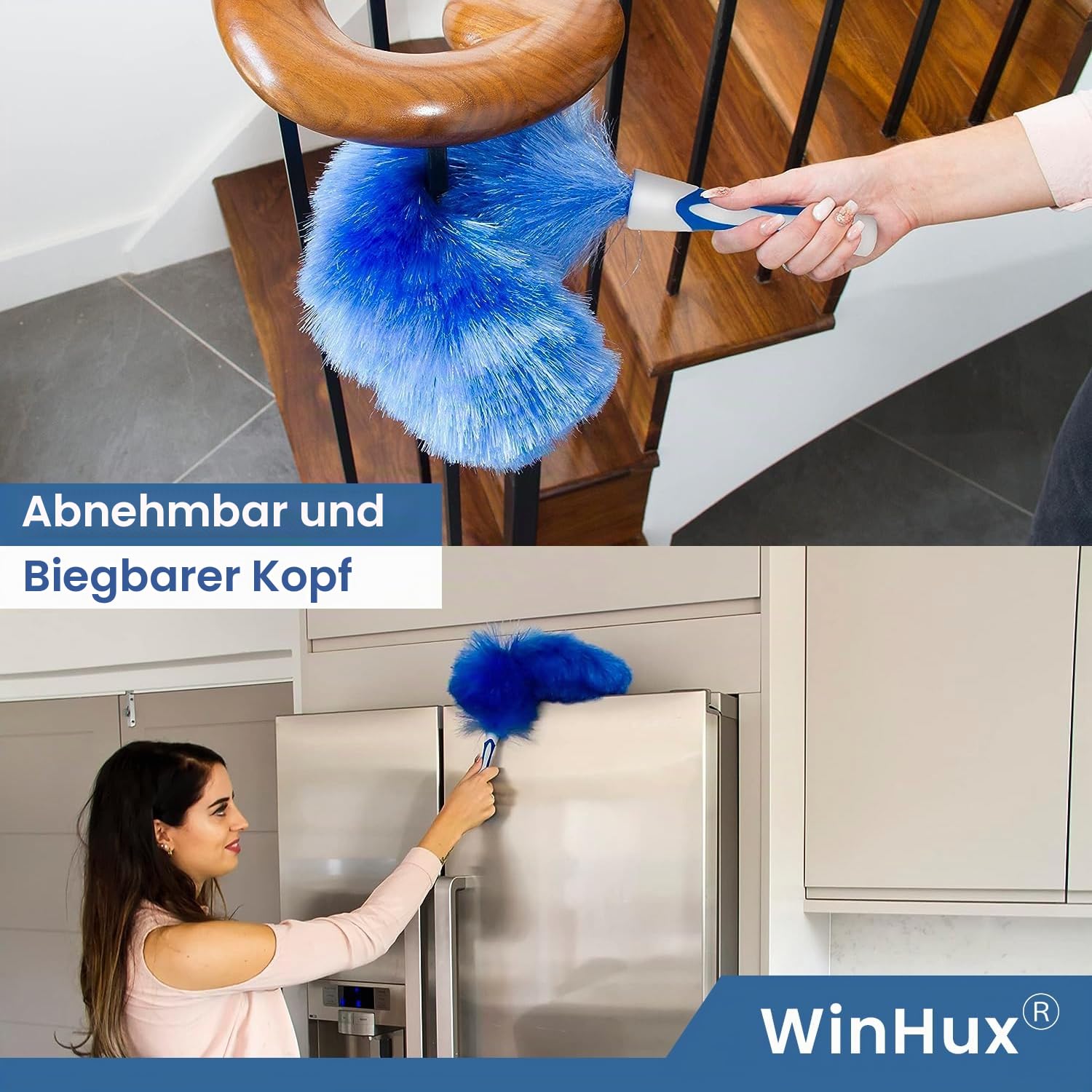 WinHux Teleskop-Federstaubwedel 3,47m – Extra Langer ausziehbarer Spinnwebenbesen für hohe Decken, Langer Staubwedel mit biegsamem waschbarem Kopf, leichte Aluminiumstange