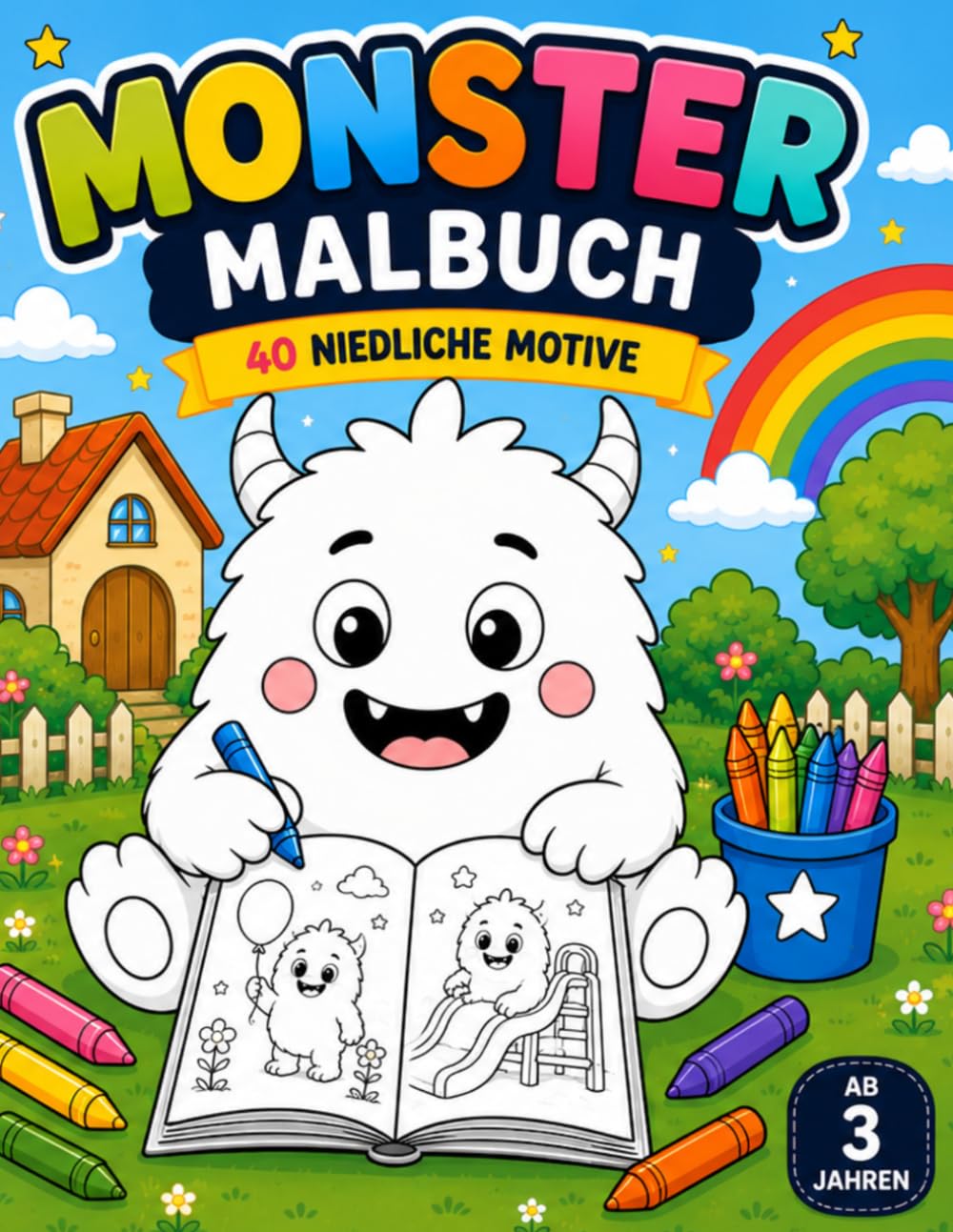 Süßes Monster Malbuch: 40 liebevoll gestaltete Ausmalbilder für Kinder ab 3 Jahren – Große, einfache Motive mit dicken Linien