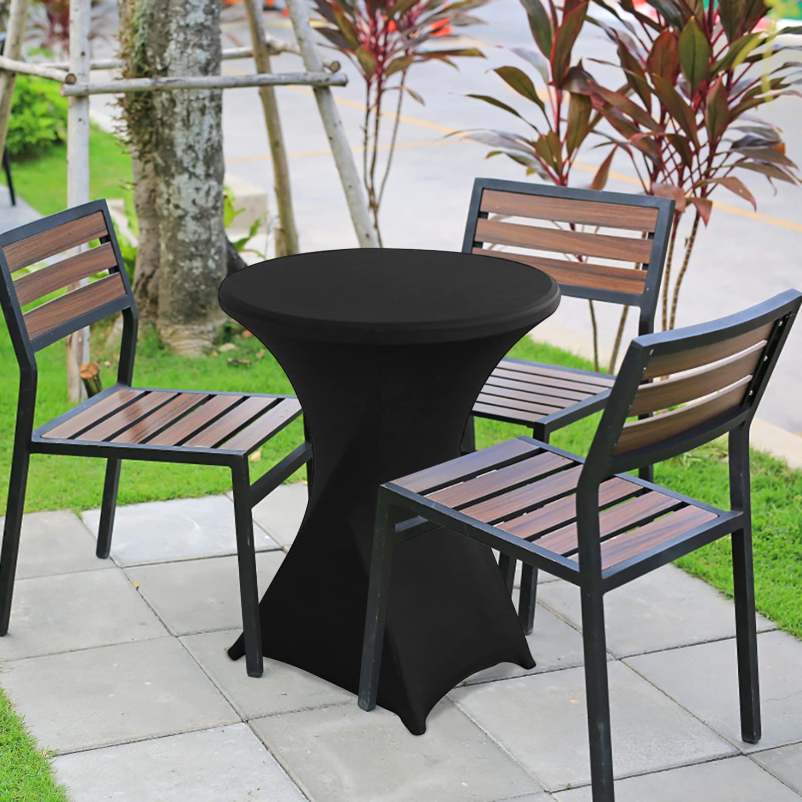 4 pièces Housse de Table Ronde Extensible, Ø 80-85 cm Housse Mange Debout pour Mariage Hôtel Restaurant Table de Brasserie Haute de Bistrot Jardin Restaurent Bar, Noir
