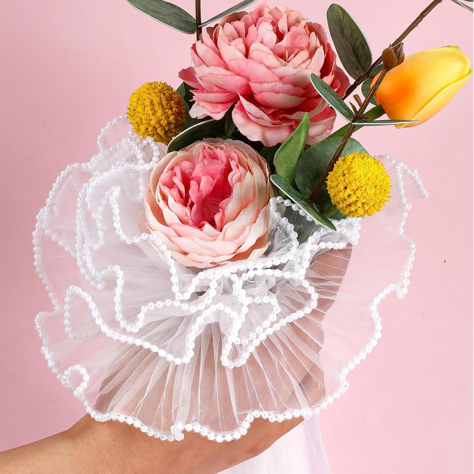 Carta Per Bouquet Fiori 4 Metri - Con Bordo Perlato - Tessuto Poliestere Per Fioristi - Bianco - Per Matrimoni, Compleanni - Foto 8