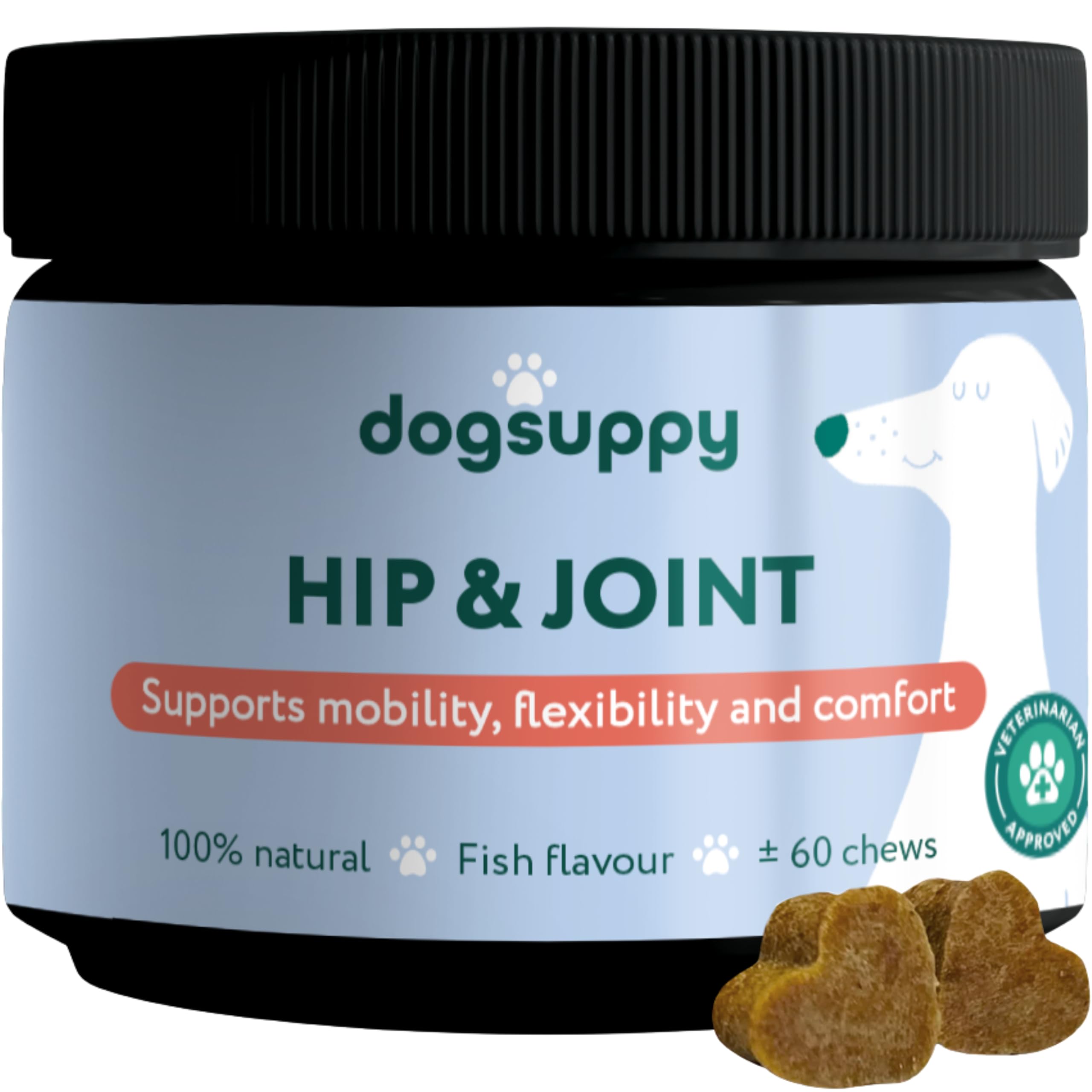 DogSuppy Hip & Joint Chews For Dogs - Supports Mobility, Flexibility & Comfort, 100% Natural ingredients - Glucosamine, MSM, Collagen, Green-lipped mussel, For Small, Medium & Large Dogs