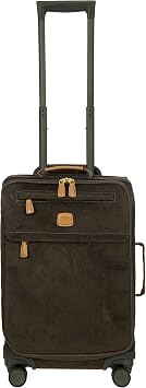 Brics Life Tropea Carry On Spinner Luggage - Luxury Lightweight Suitcase with Spinner Wheels and Faux Suede Finish - 21", Olive