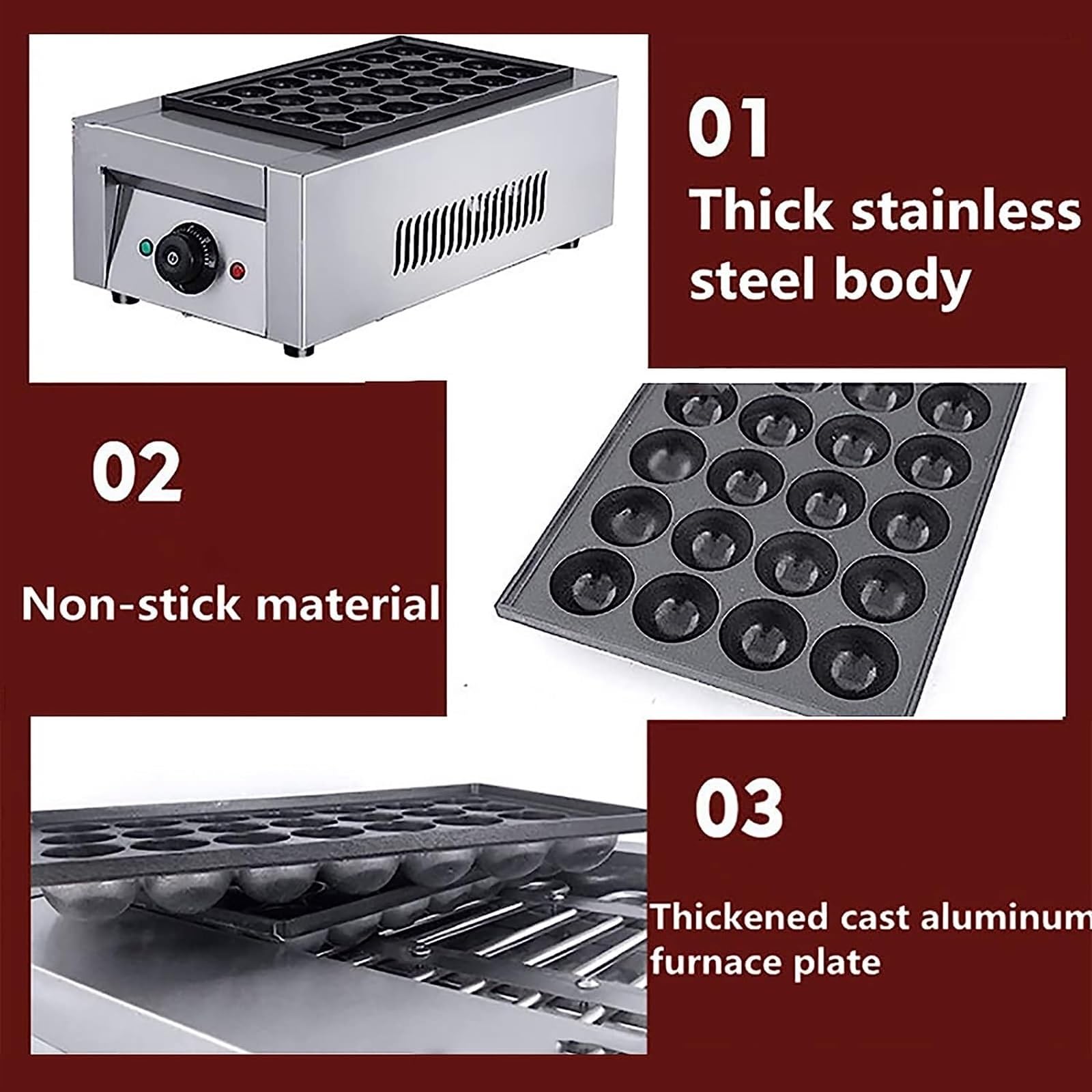 Comercial Takoyaki Maker, 28 piezas eléctrico japonés pulpo pescado bola Griller Maker antiadherente parrilla placa pastel panqueque albóndigas parrilla máquina for huevos fritos filete frito Takoyaki
