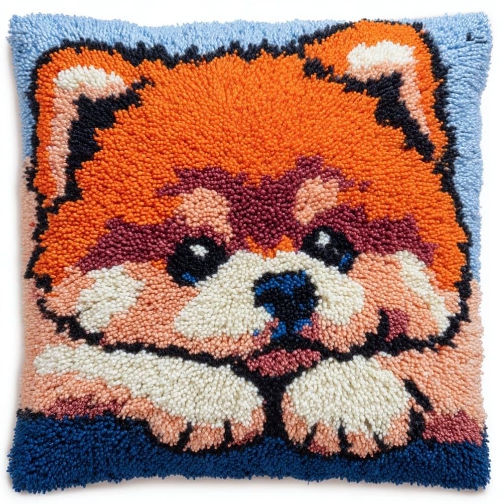 Henypt Latch Hook Cushion Kit 43x43cm,Pomeranian Dogs