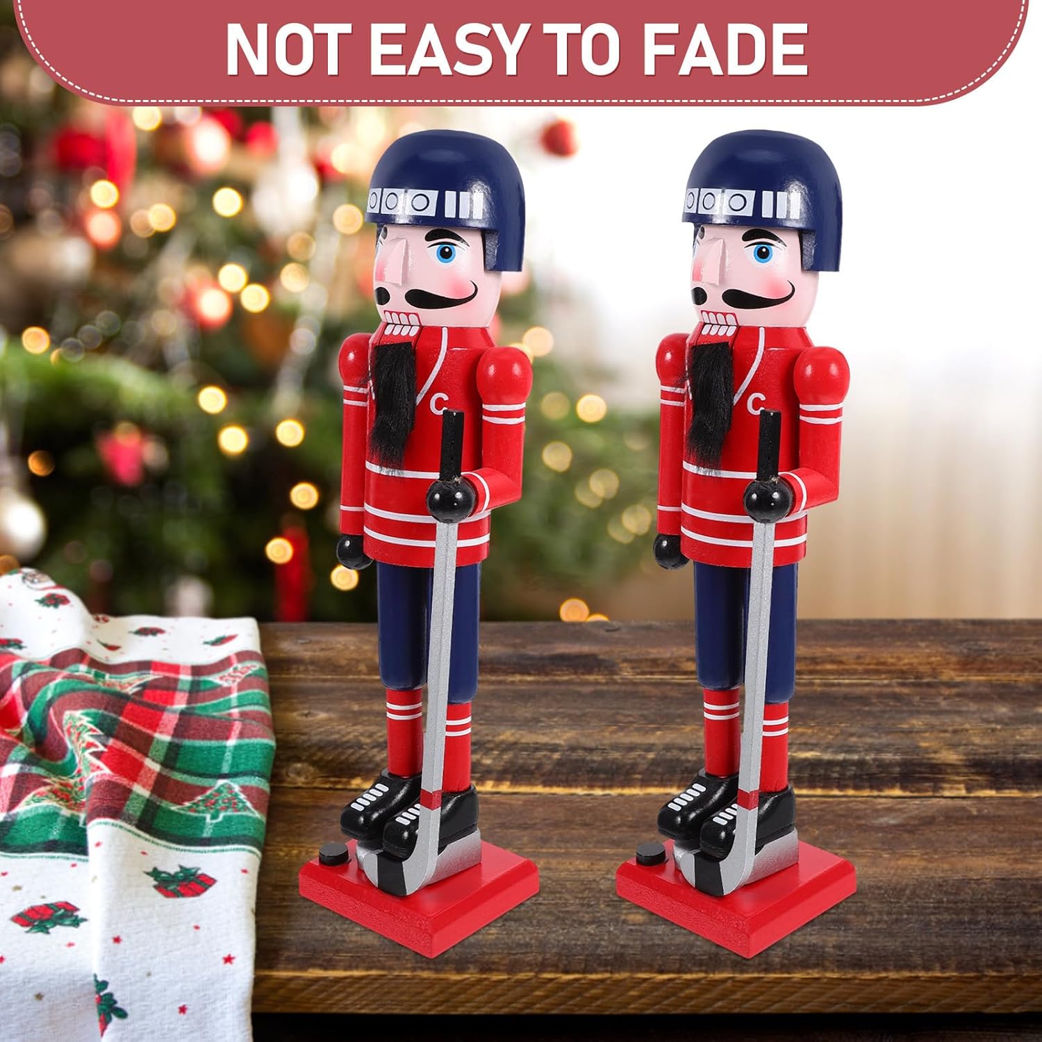 Wooden Nutcracker Figurine 36cm Ice Hockey Player Traditional Christmas Nutcracker Soldier Decoration for Holiday Home Display