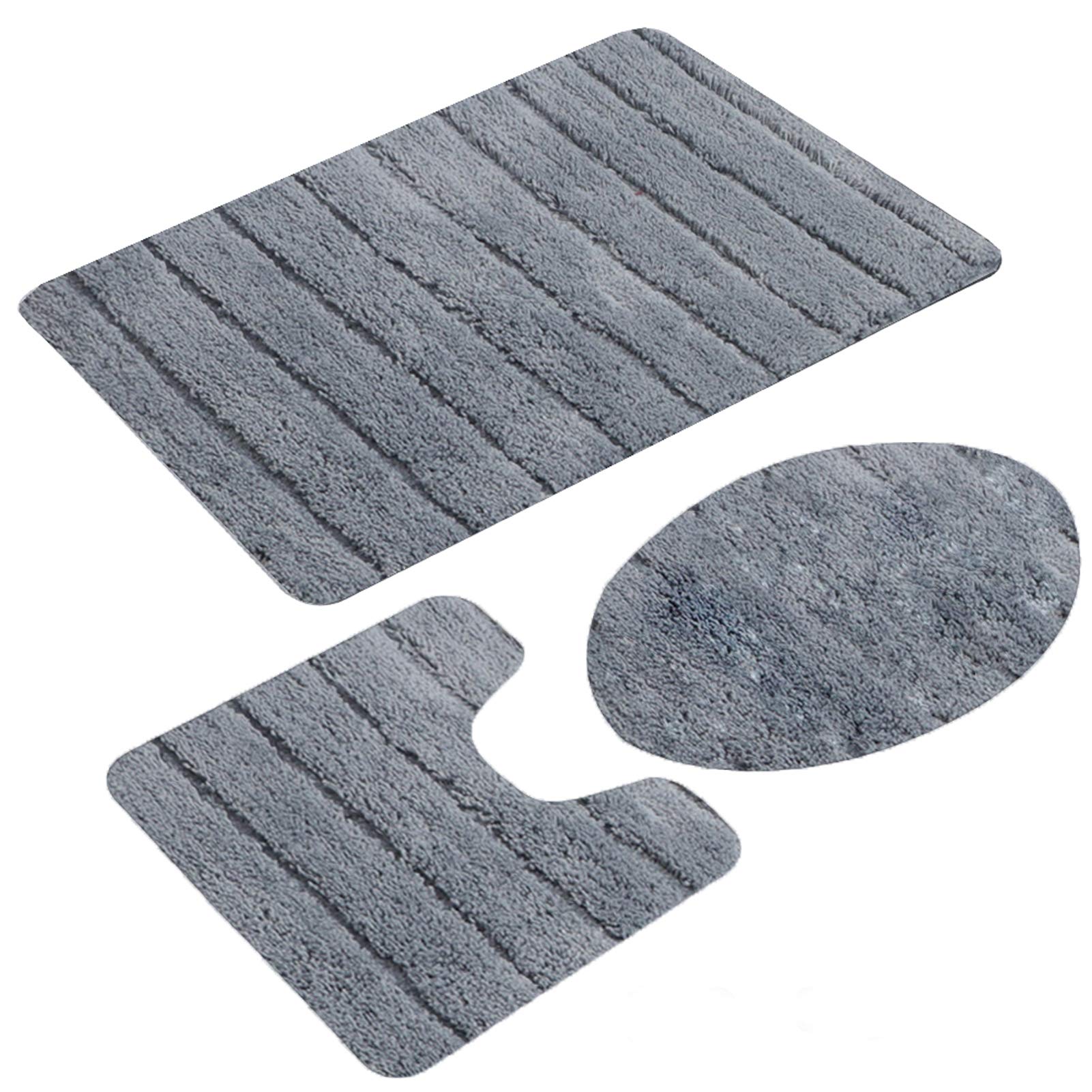 jianyana 3 Piece Bathroom Rug Set Non Slip Microfiber Shaggy Soft Bath Shower Mats Contour Bath Rug Toilet Seat Cover Combo