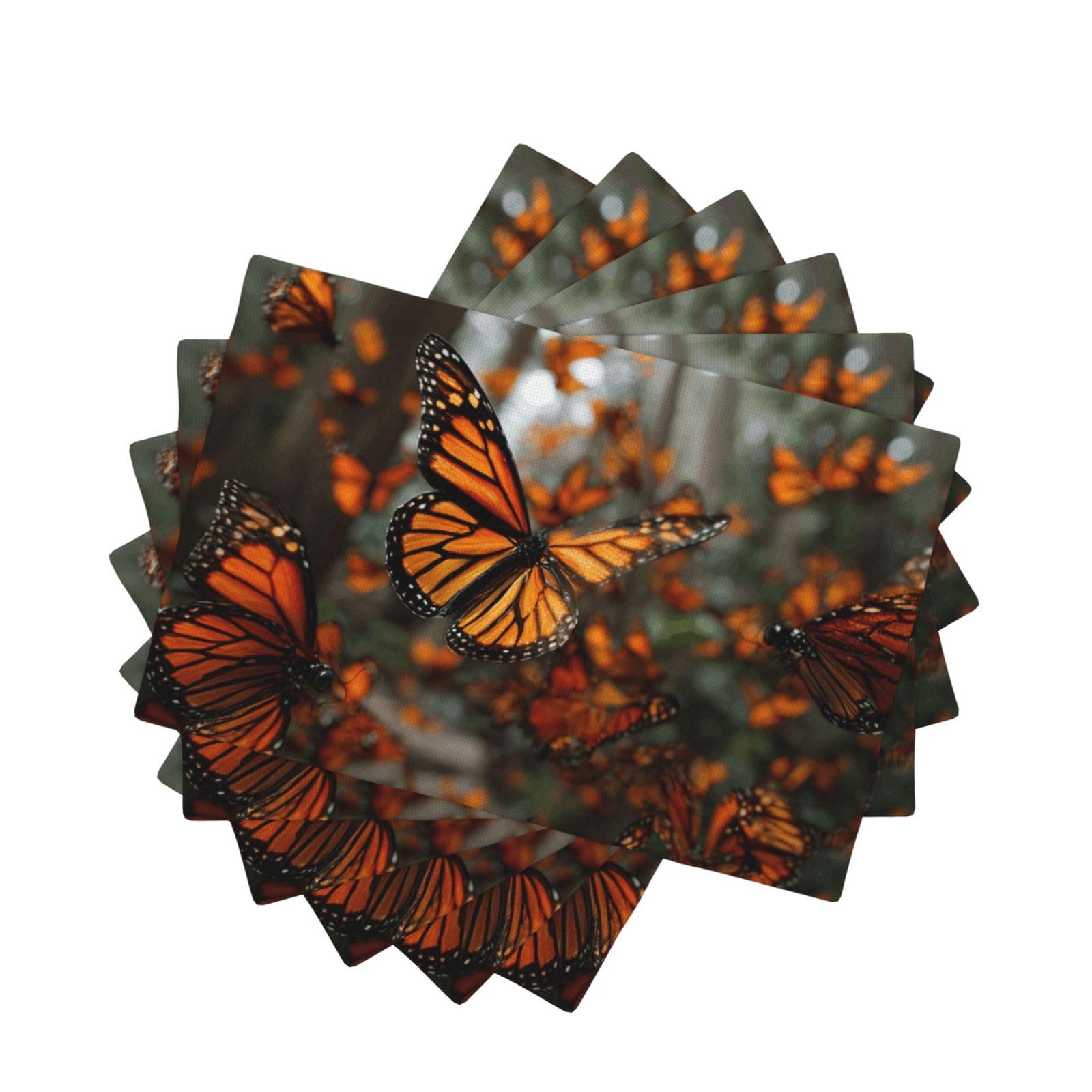 Placemats Set of One Size Washable Wipeable Table Mats Heat Resistant Weave Place Mats Monarch butterflies Placemats Wrinkle Free Place Mats for Dining Table Kitchen Decor