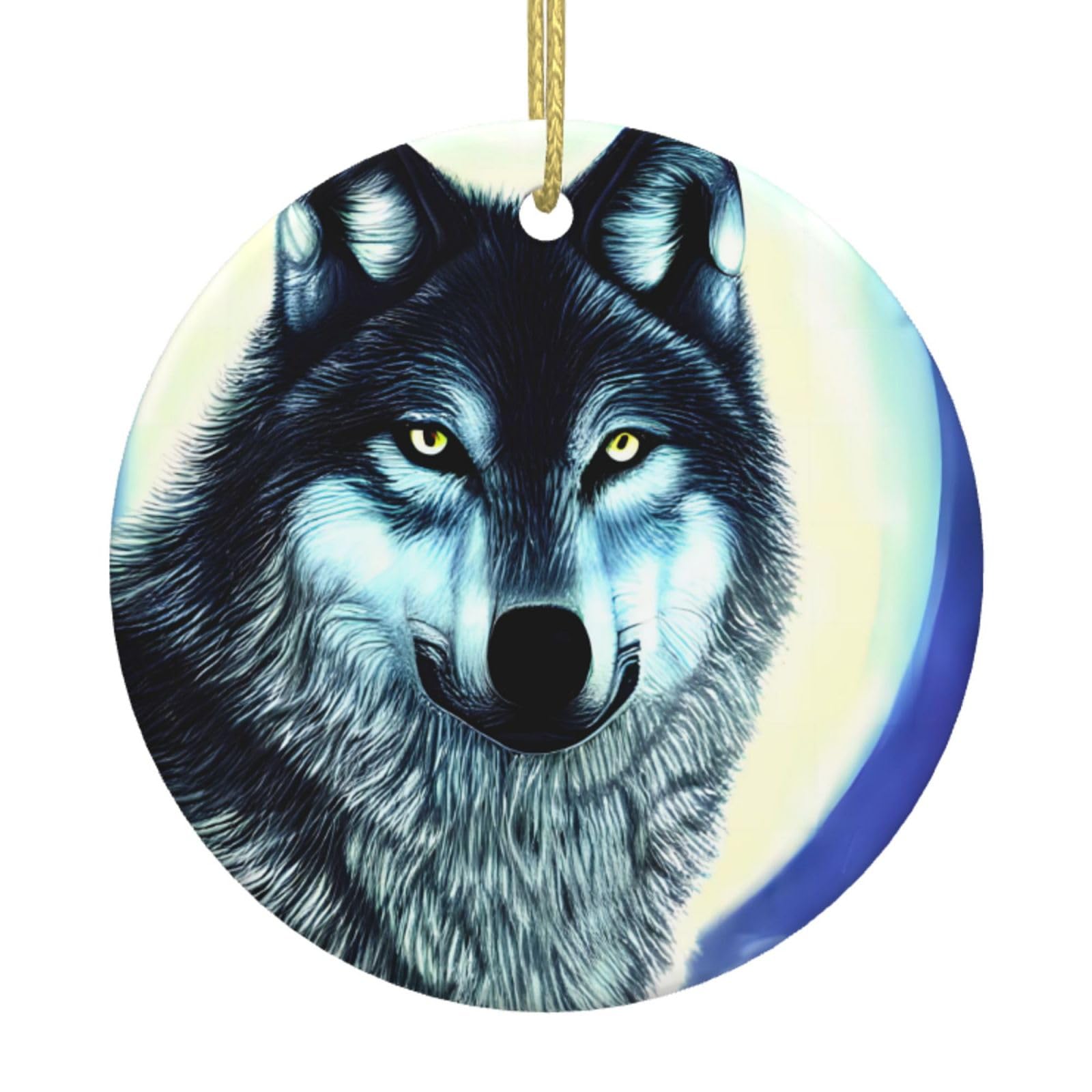 Wolf Under Moon Printed Christmas Tree Ceramic Ornaments Holiday Decoration Christmas Unique Pendant for Christmas Party