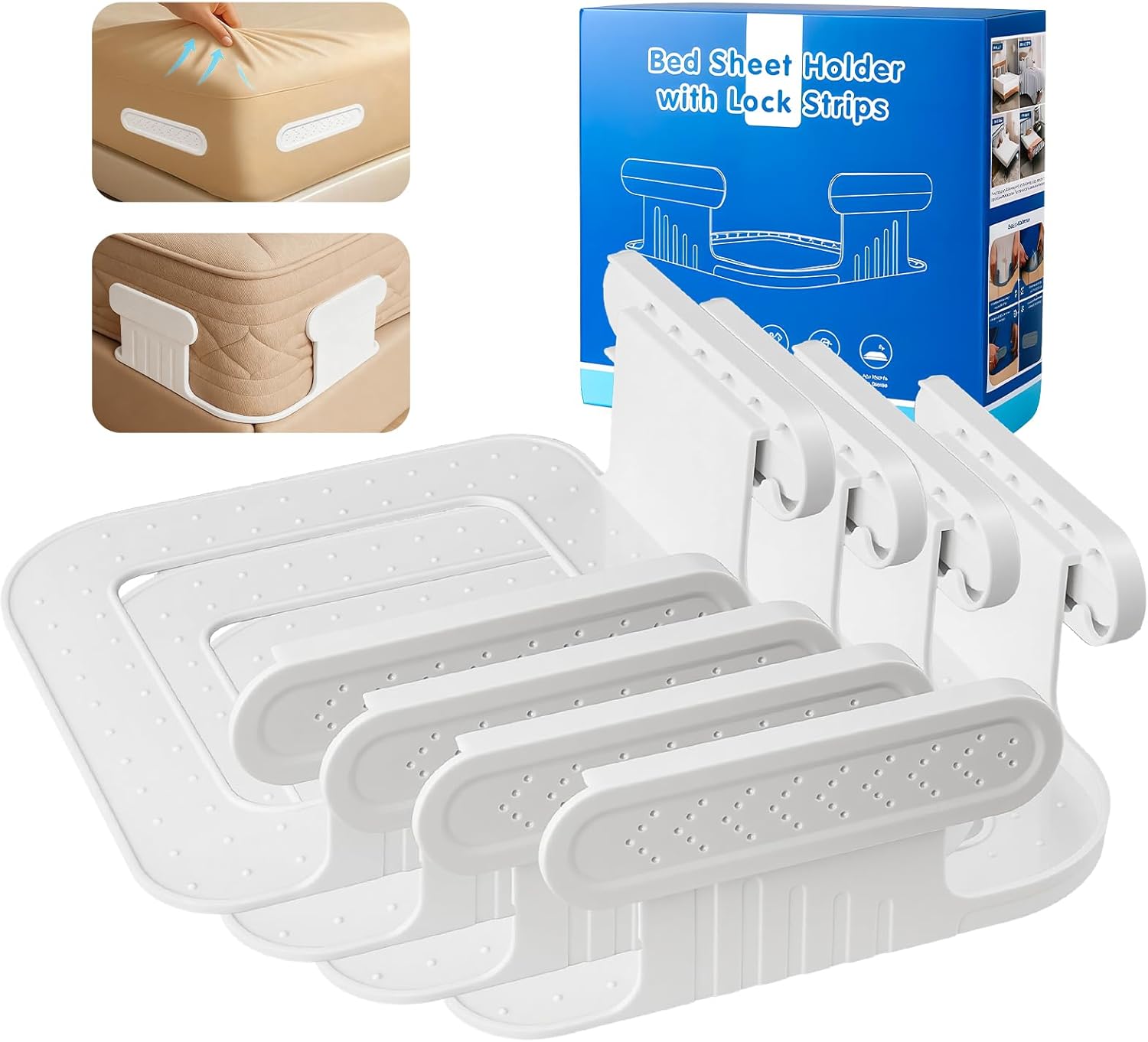 Bed Sheet Holders for Corners,Thicker and Larger Fitted Sheet Holder,4-Piece Sheet Straps,Sheet Holders for Corners,Bed Sheet Grippers for All Mattresses,Easy to Install