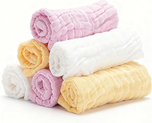 Paquete de 6 paños de baño para bebé, 12 x 12 pulgadas, extra absorbentes y suaves, paños de lavado para recién nacidos y niños pequeños, suaves con