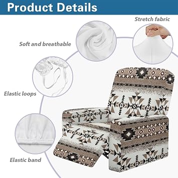 Horeset Aztec Recliner Cover Washable Cover for Recliner Chair with Pocket Pet Protector Furniture Covers Reclining Chair Covers Easy to Install
