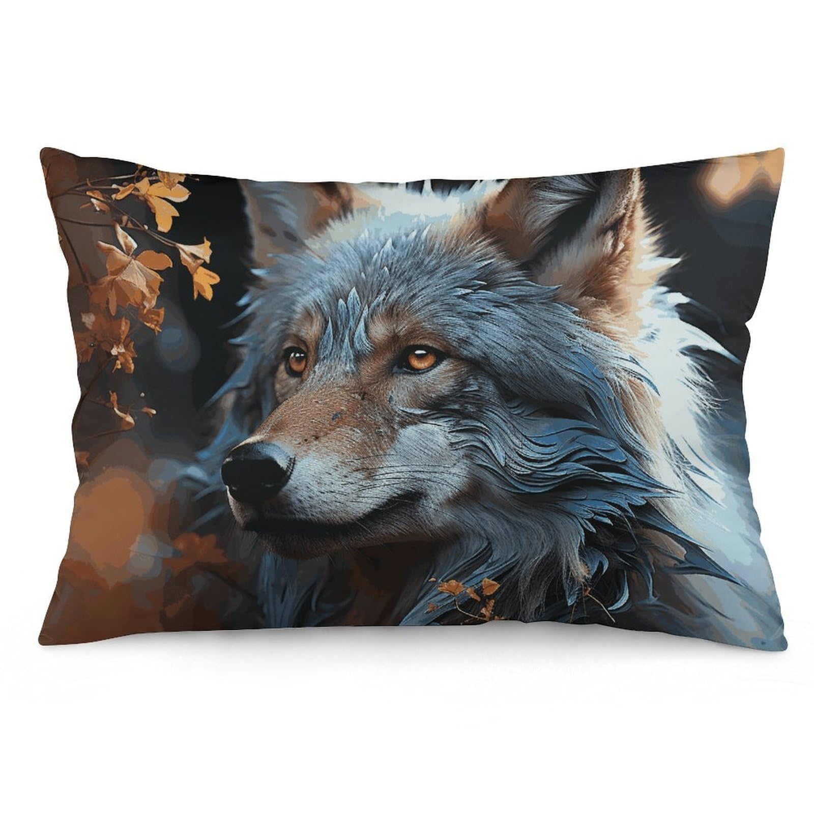 2 Pack Pillow Cases for Hair and Skin, Soft Breathable Pillow Case Covers with Hidden Zipper, Autumn Leaves and A Wolf Pillowcase 16 "x24 Pillow Covers for Sleeping Gift