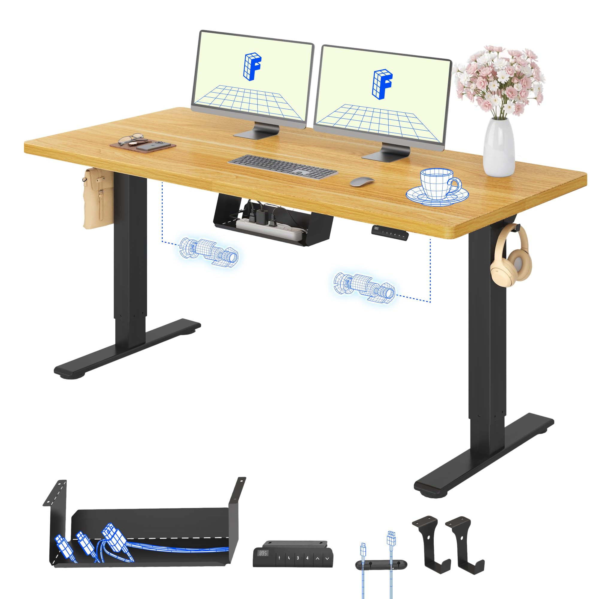 FLEXISPOT Höhenverstellbarer Schreibtisch mit 2 Motoren & 25MM EINTEILIGER Tischplatte 160x80 cm, Ergonomischer Bürotisch Elektrisch mit Kabelmanagement, Memory Funktion & Höhenanzeige