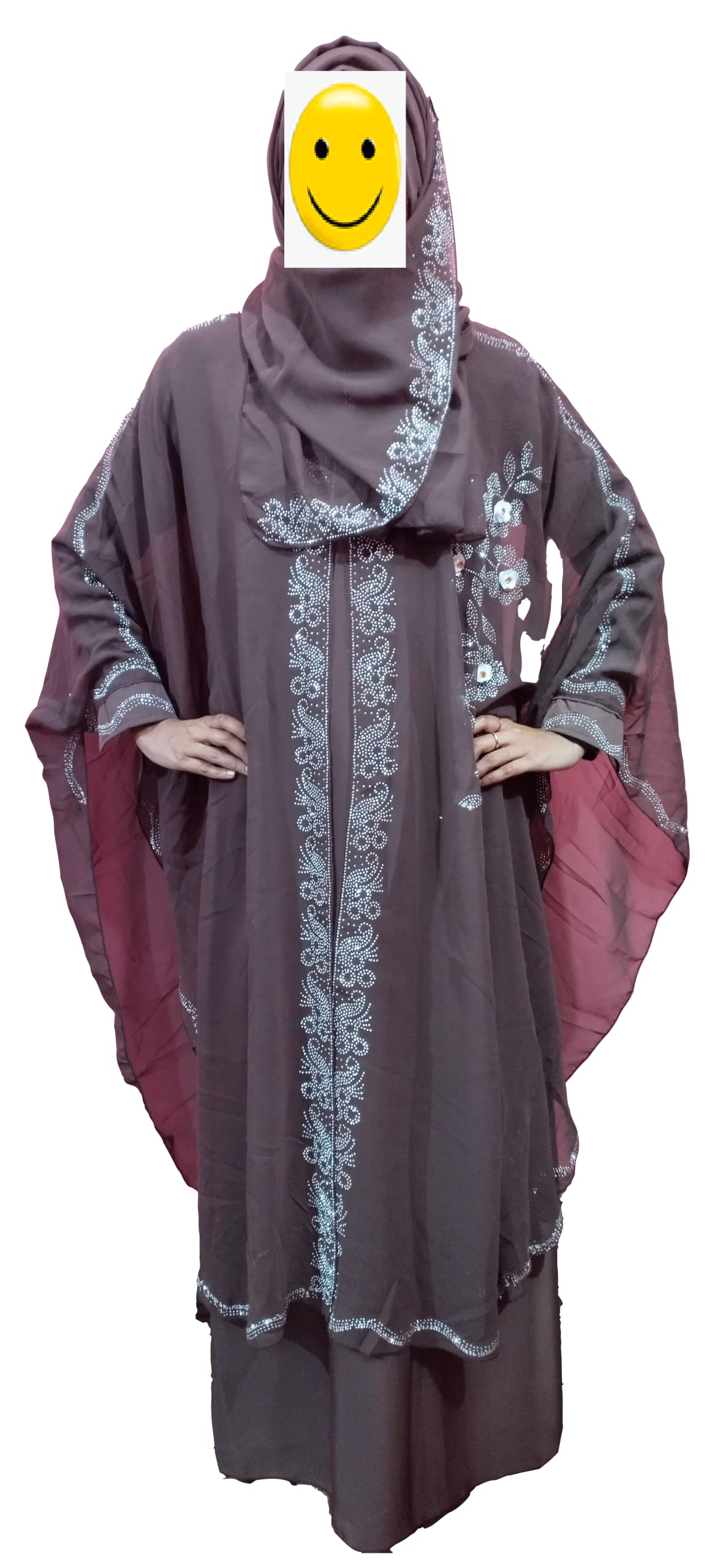 Women's Imported Soft Nida Fabric with Stone Work and Flower Patch Abaya Burqa (Free Size)