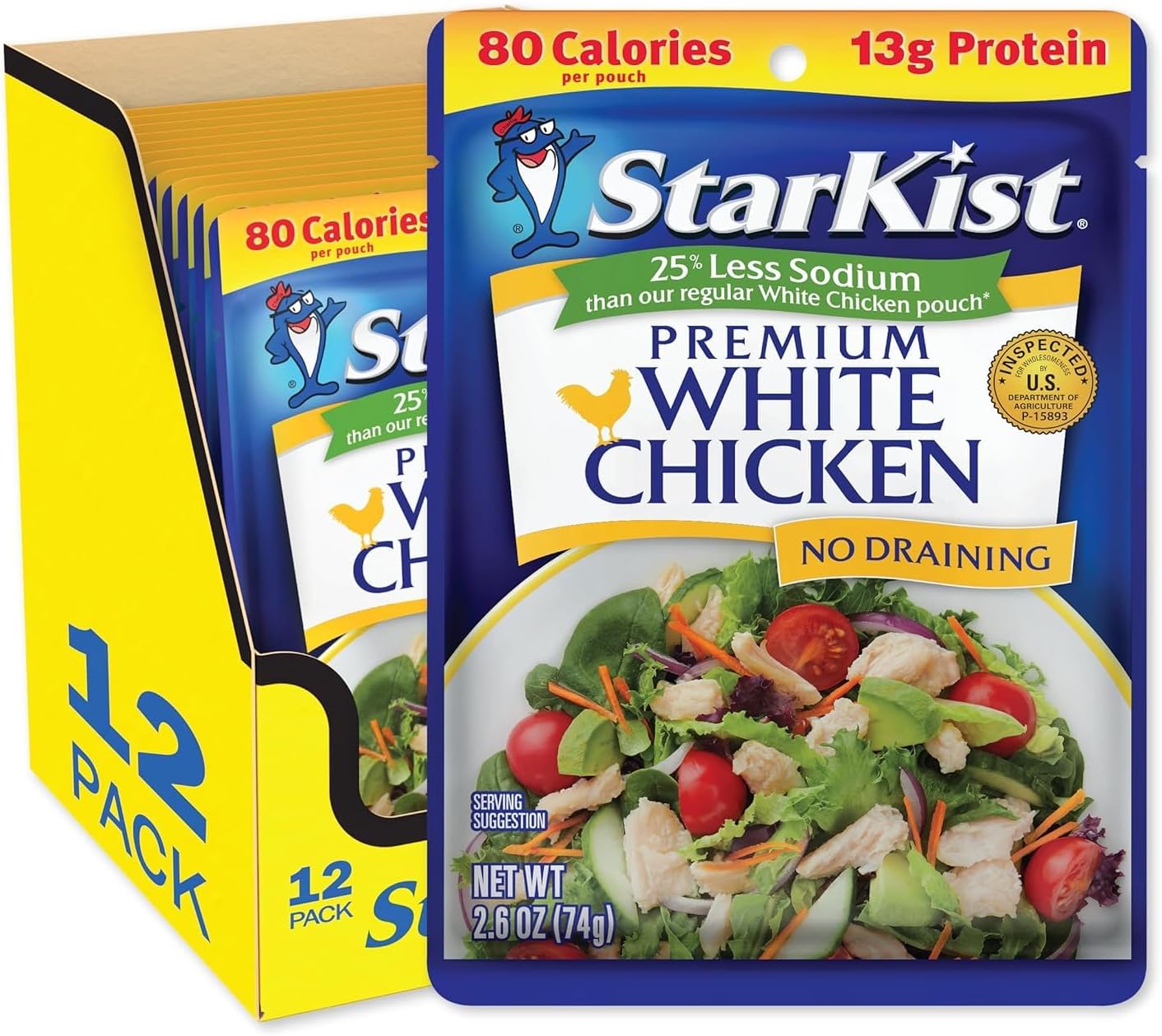 Less Sodium Premium White Chicken - 2.6 oz Pouch (Pack of 12)
