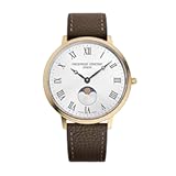 Classic Quartz Moonphase Gold Stainless Steel Case Watch and Brown Leather Strap&comma; Silver Dial&comma; Style&colon; FC-206RS3S5