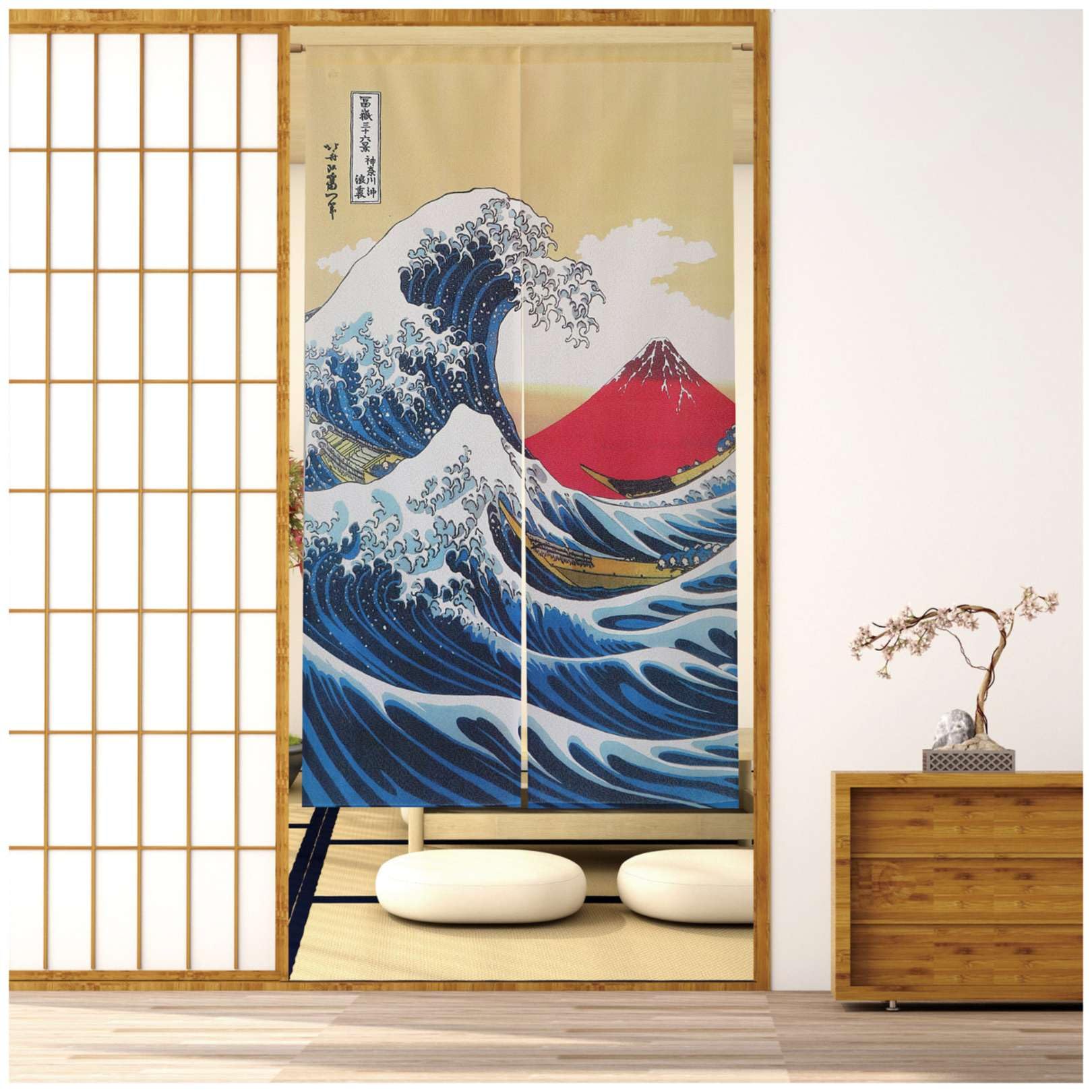 SAWABIYA Noren, Japanese Modern Divider Curtain, Stylish Mt. Fuji Ukiyo-e, Width 33.5 x Length 66.9 in (85 x 170 cm), Long, Privacy Screen, Blackout, Entrance, Stairs, Hallway, Living Room, Changing :