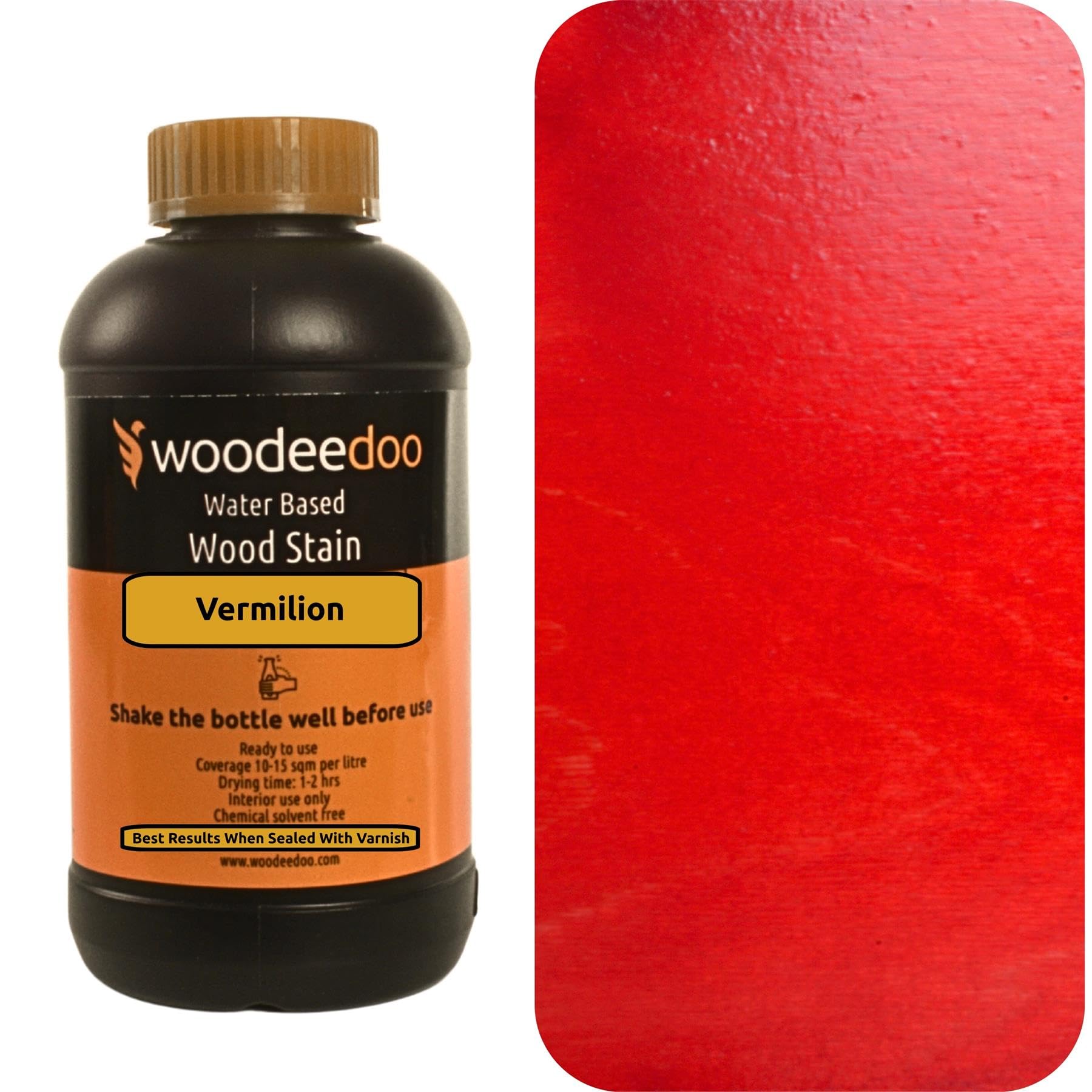 Woodeedoo Vermilion Water Based Wood Stain | Wood Dye | Ready To Use | Environmentally Friendly | Solvent Free | Odour Free | 450 Ml |