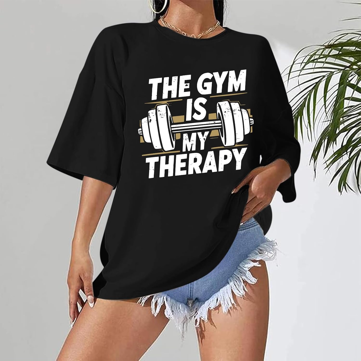 Funny Gym Shirts for Women Workout Weight Lifting Tshirts Weightlifting Graphic Oversized Gym is My Therapy Tee Tops - Image 5