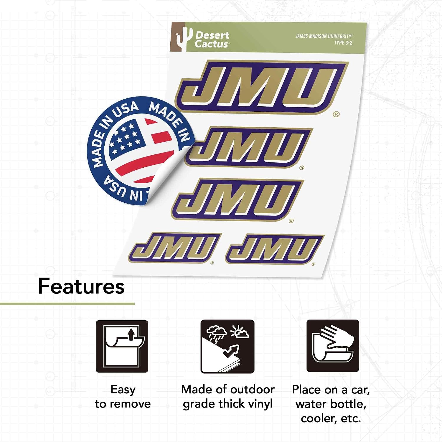 Desert Cactus James Madison University Sticker Dukes JMU Vinyl Decals Laptop Water Bottle Car Scrapbook T3 (Type 3-3)