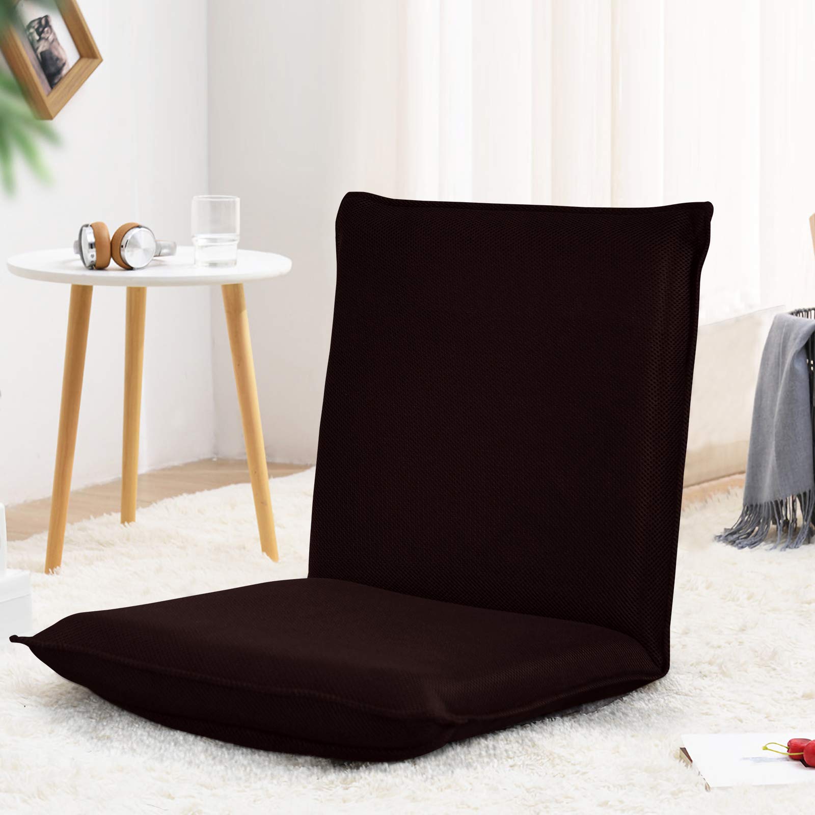 COSTWAY Chaise de Sol Pliable, Tatami Inclinable en 6 Position, Idéal pour Chambre, Salon, Bureau, Chaise de Plancher pour Jeu, Lecture 44 x 54,5 x 53,5CM, Jusqu’à 136KG (Brun)