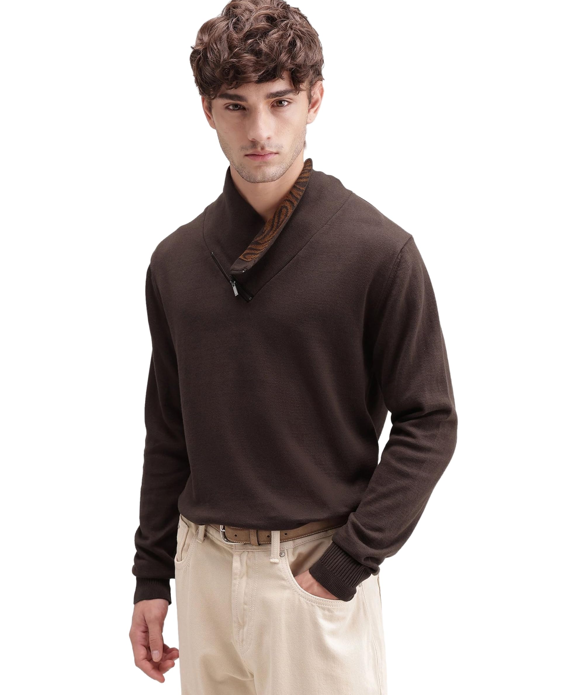 Men's Denver-A26 Regular Fit Paisley Cotton Quarter Zip Sweater-image-31